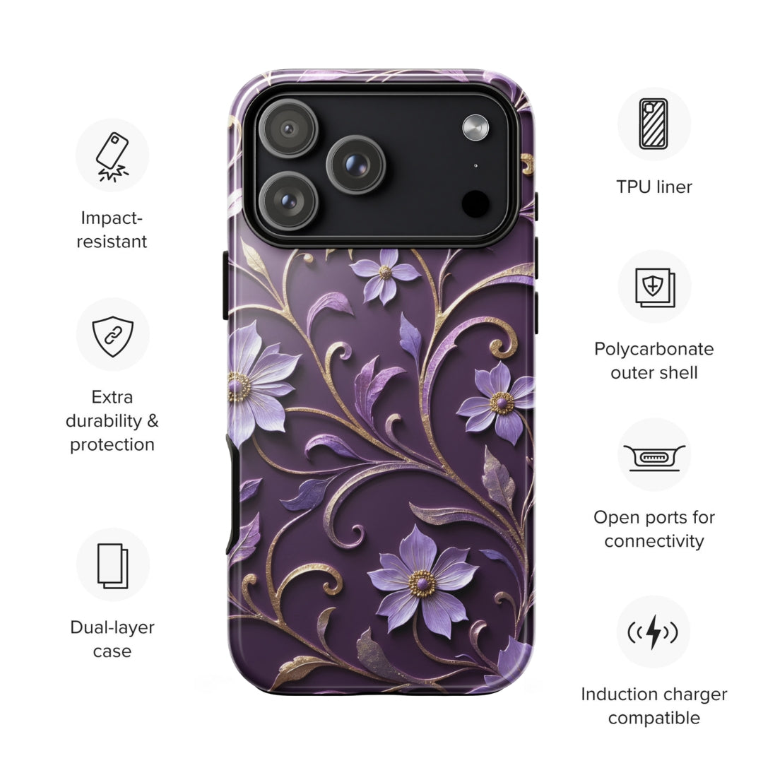 Royal Violet Filigree Tough Case for iPhone 17 Pro Max ?C Dual Layer Protective Phone Case (Glossy or Matte) - Image 3