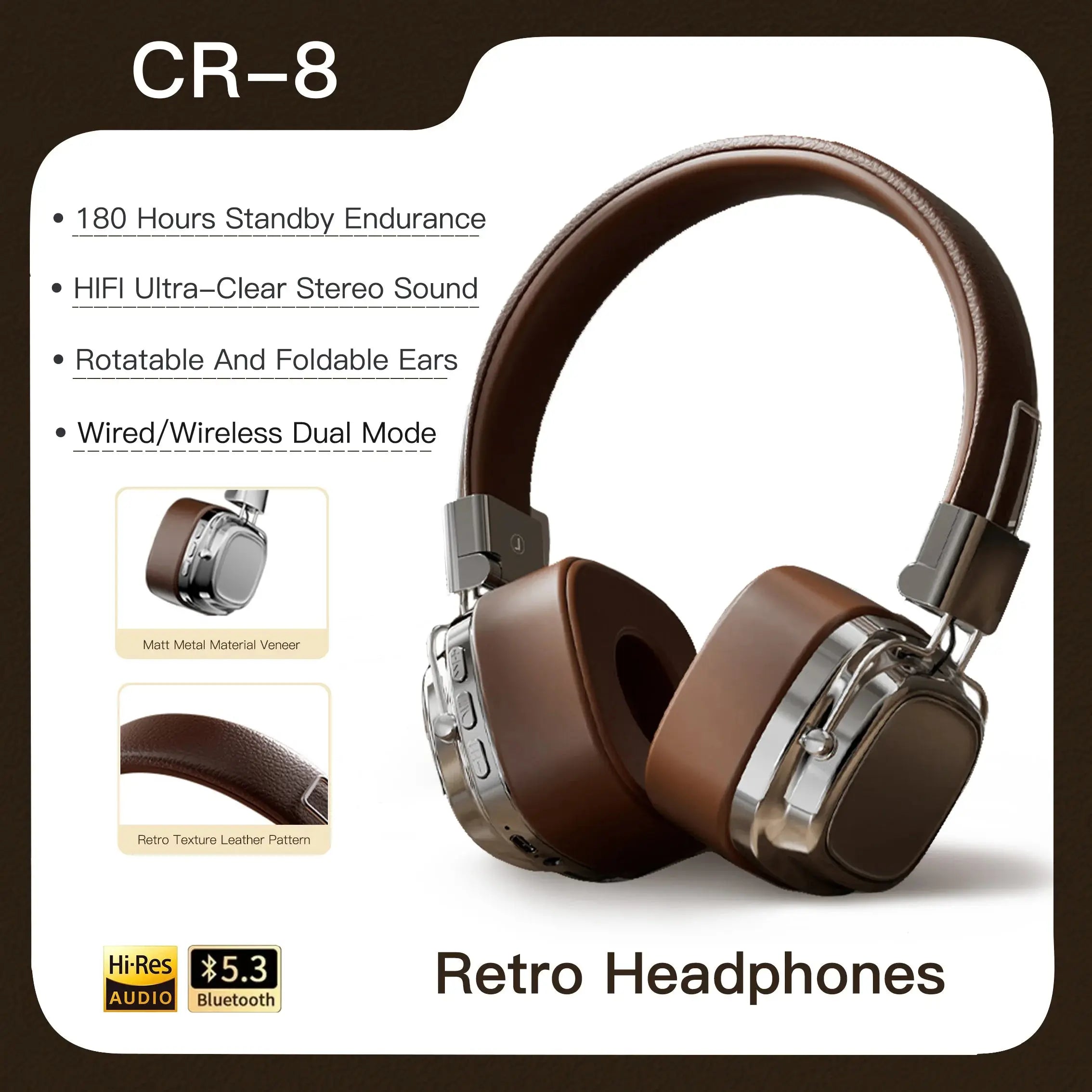 CR-8 DUTRIEUX Classic Over Ear Stereo Headphones - Image 7