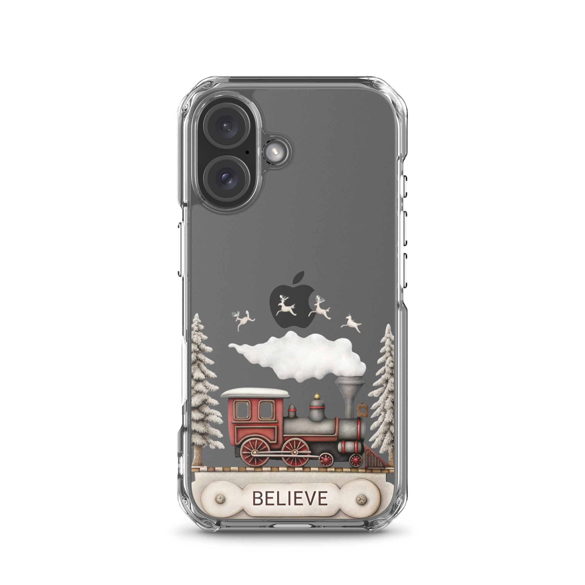 Believe Christmas Train Clear Case for iPhone 16 - Vintage Holiday Locomotive Winter Scene Cover