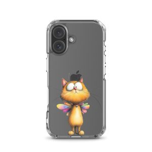 Fairy Cat Clear Case for iPhone 16 - Cute Magical Kitty with Colorful Wings Protective Cover