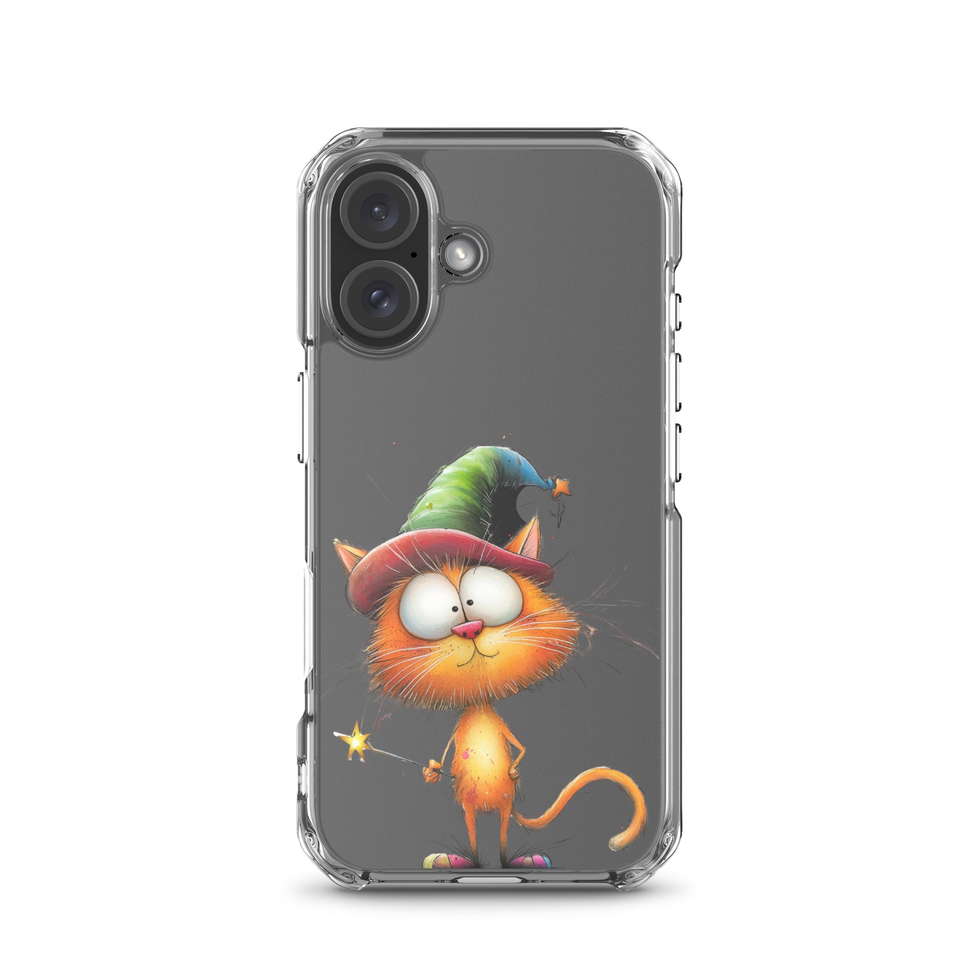 Wizard Cat Clear Case for iPhone 16 - Funny Magic Kitty Cartoon Protective Cover