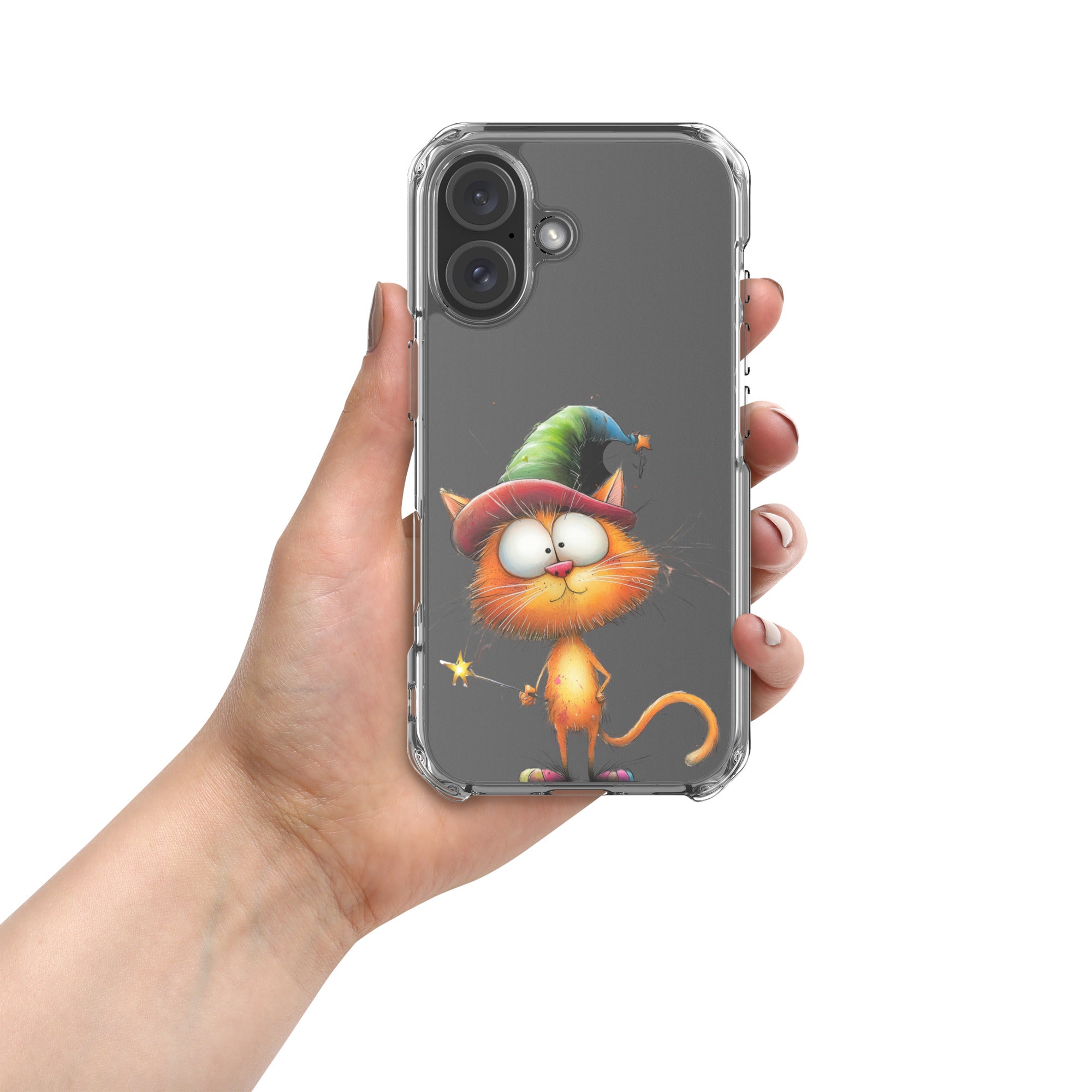 Wizard Cat Clear Case for iPhone 16 - Funny Magic Kitty Cartoon Protective Cover - Image 3
