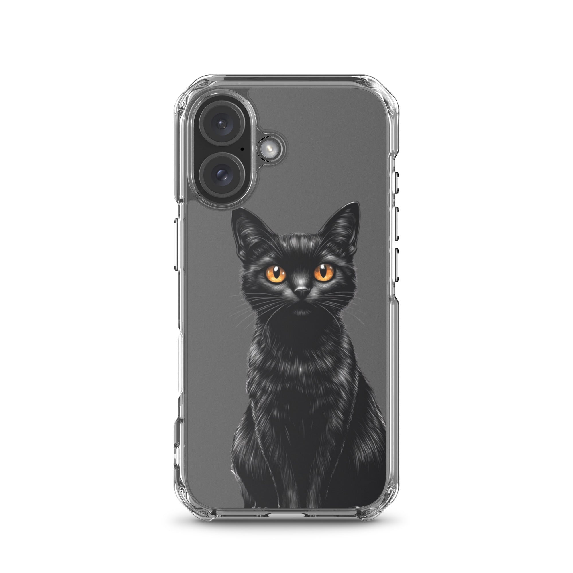 Midnight Black Cat Clear Case for iPhone 16 - Elegant Black Cat Illustration Protective Cover