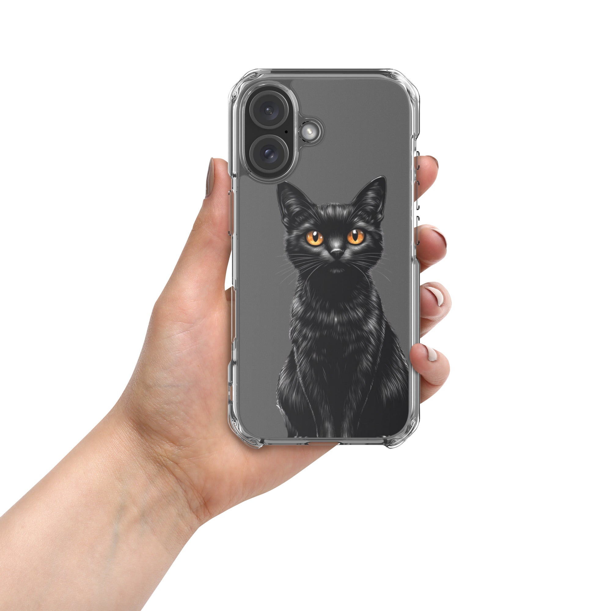 Midnight Black Cat Clear Case for iPhone 16 - Elegant Black Cat Illustration Protective Cover - Image 3