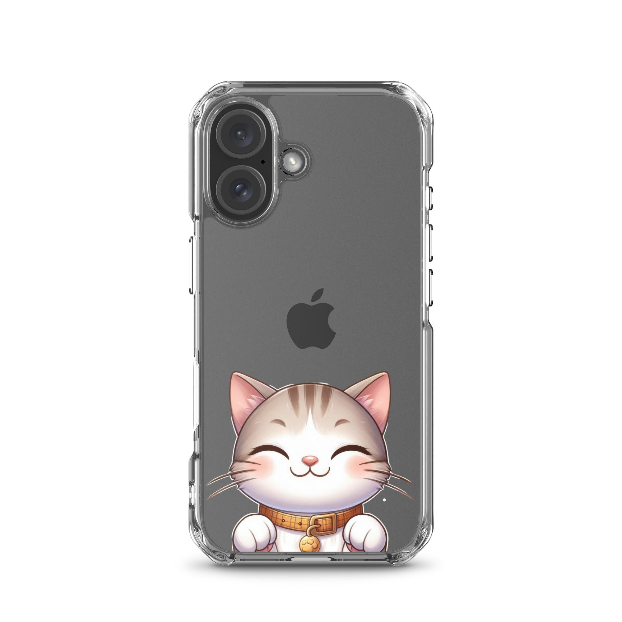 Happy Kitty Clear Case for iPhone 16 - Cute Smiling Cat Illustration Protective Cover