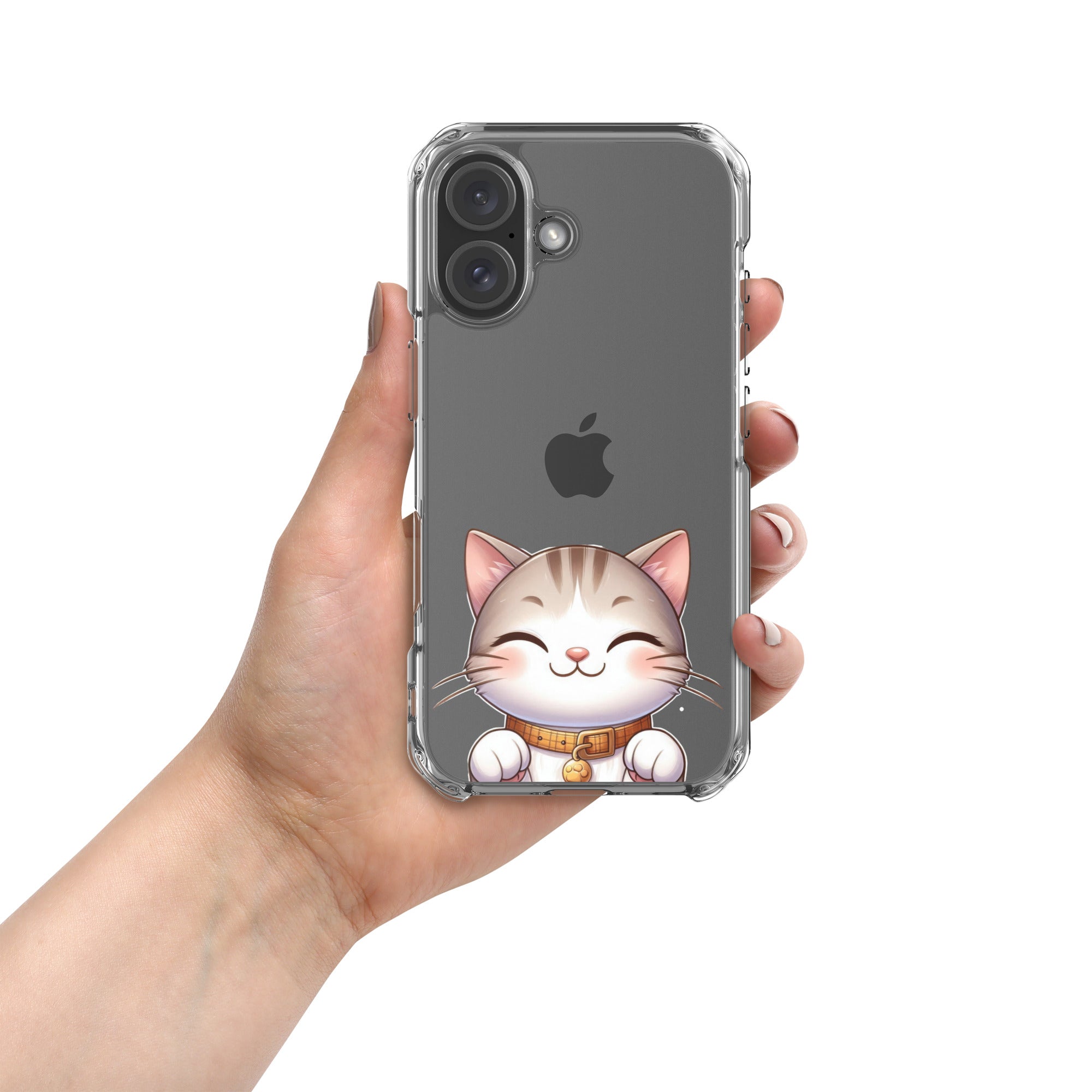 Happy Kitty Clear Case for iPhone 16 - Cute Smiling Cat Illustration Protective Cover - Image 3