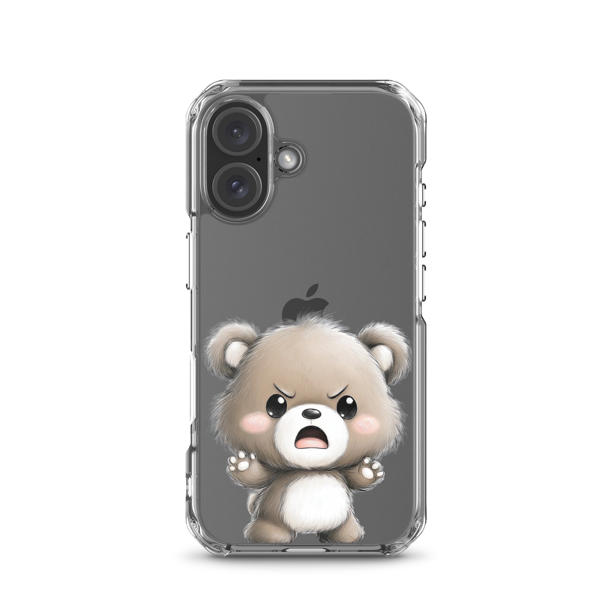 Angry Cute Bear Clear Case for iPhone 16 - Funny Kawaii Bear Protective Cover