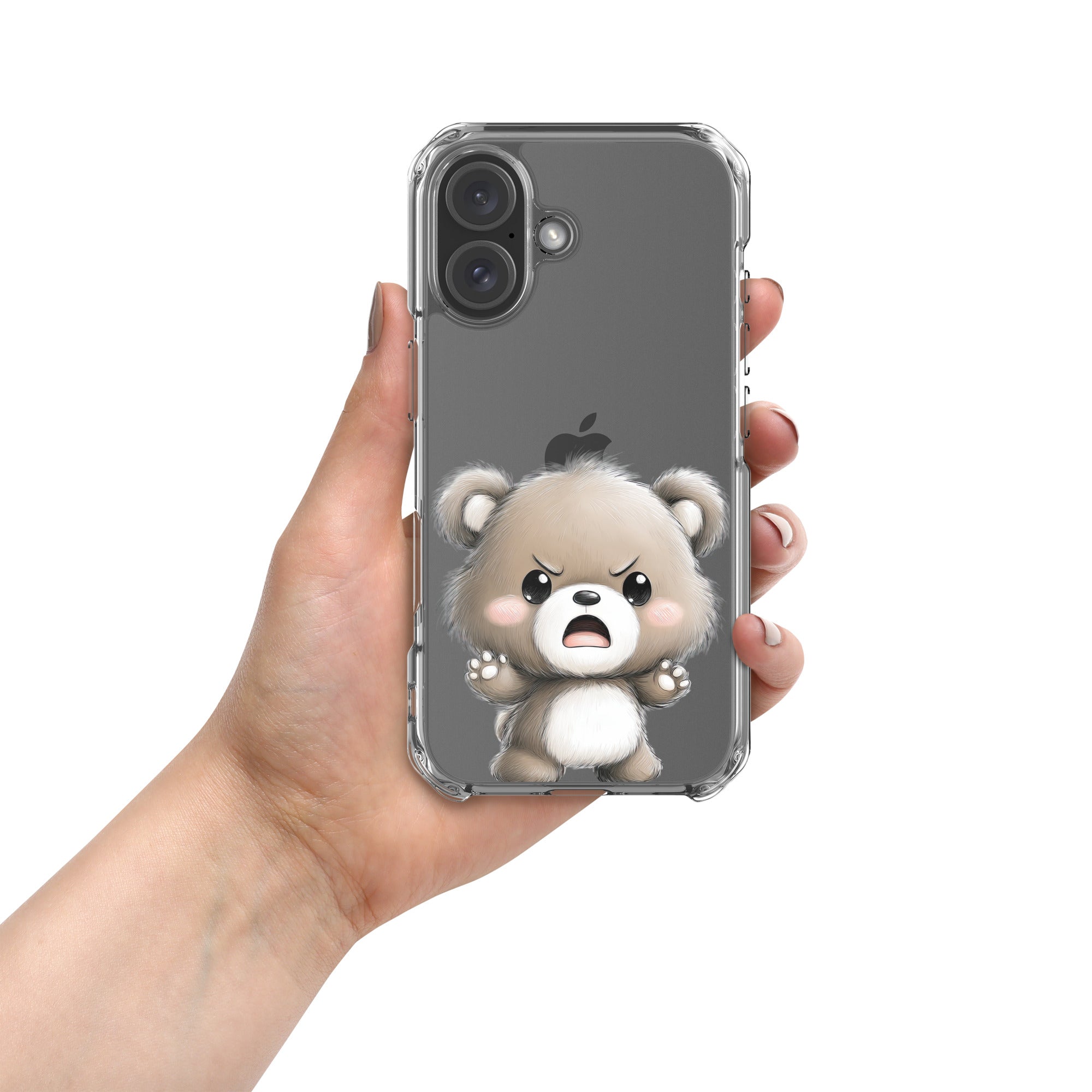 Angry Cute Bear Clear Case for iPhone 16 - Funny Kawaii Bear Protective Cover - Image 3