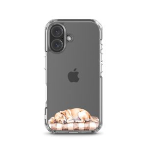 Sleepy Dog on Checkered Blanket Clear Case for iPhone 16 - Cute Cozy Puppy Illustration Protective Cover