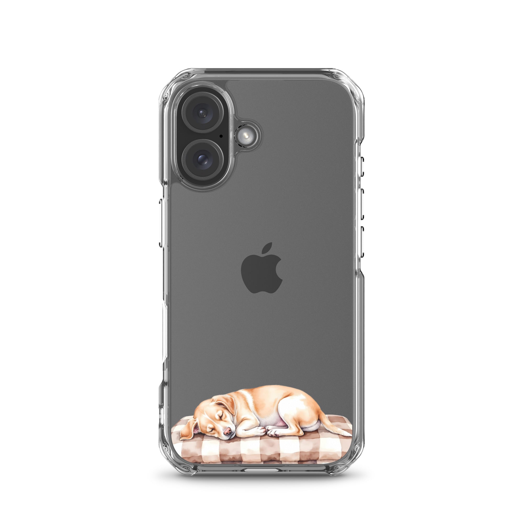 Sleepy Dog on Checkered Blanket Clear Case for iPhone 16 - Cute Cozy Puppy Illustration Protective Cover