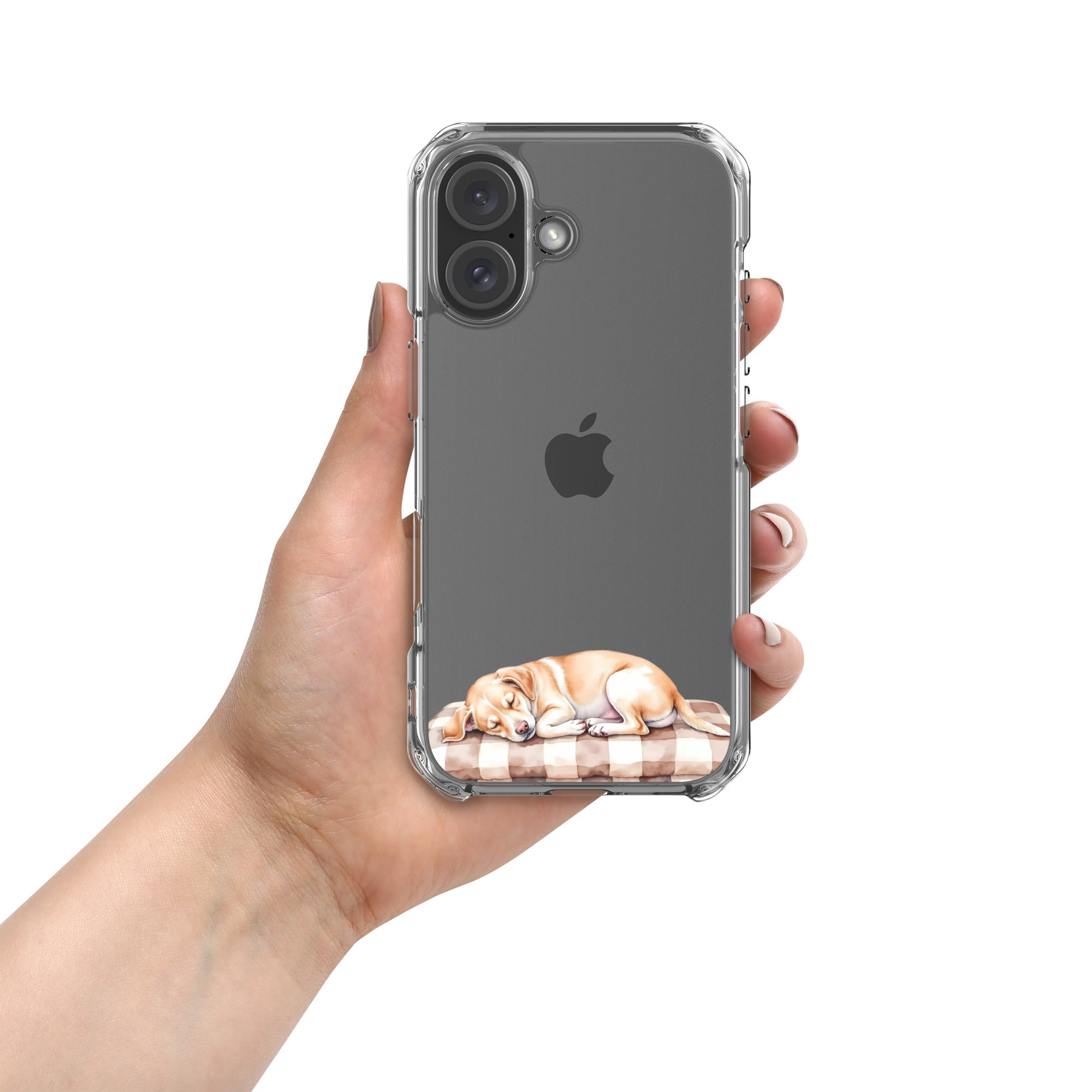 Sleepy Dog on Checkered Blanket Clear Case for iPhone 16 - Cute Cozy Puppy Illustration Protective Cover - Image 3