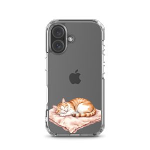 Sleepy Cat on Pillow Clear Case for iPhone 16 - Cute Cozy Kitty Illustration Protective Cover