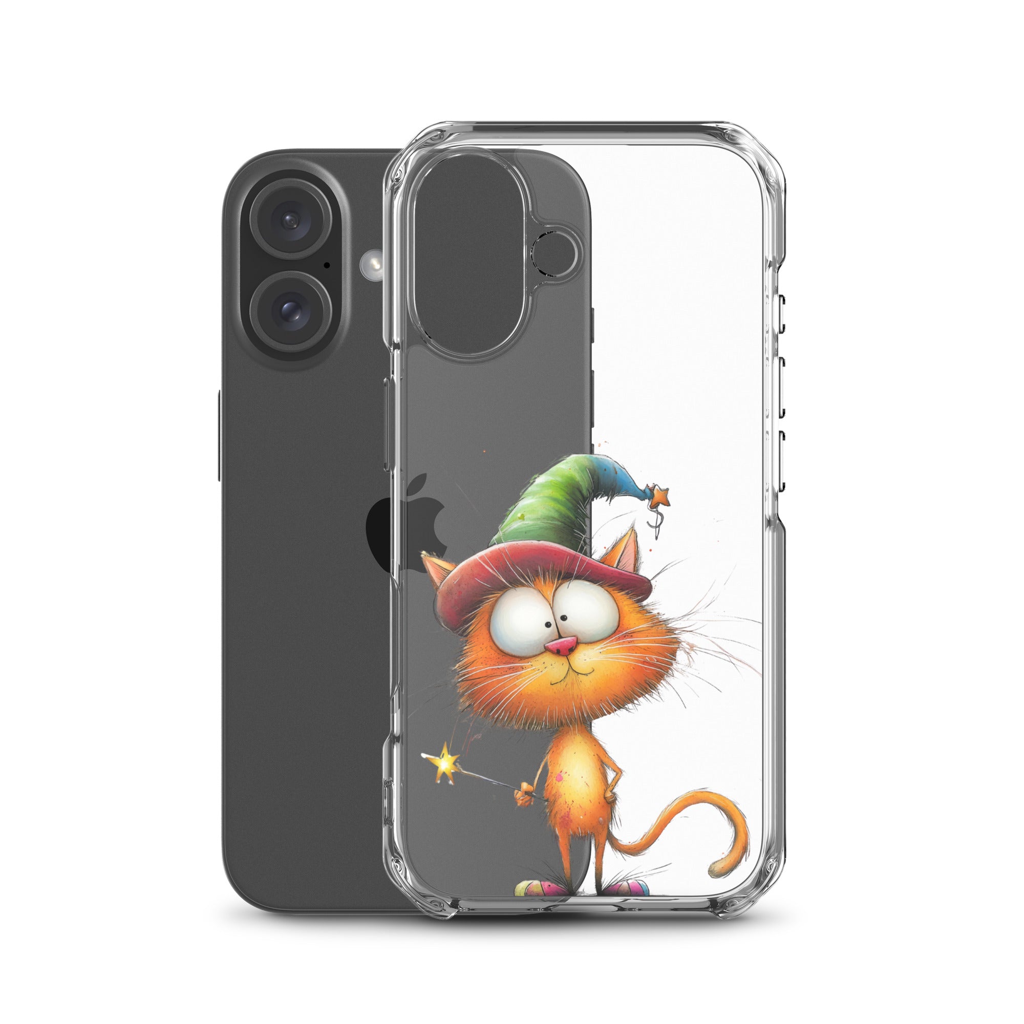 Wizard Cat Clear Case for iPhone 16 - Funny Magic Kitty Cartoon Protective Cover - Image 2