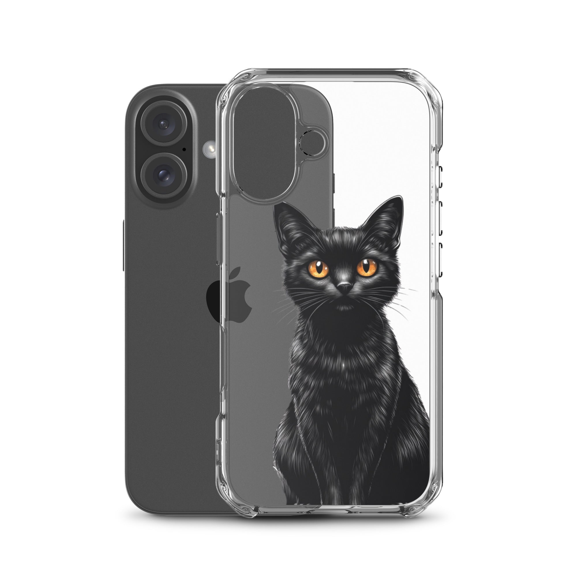 Midnight Black Cat Clear Case for iPhone 16 - Elegant Black Cat Illustration Protective Cover - Image 2