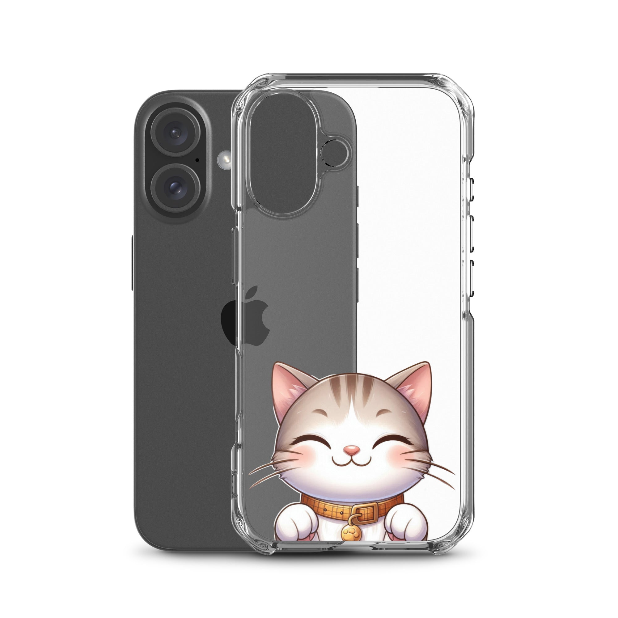 Happy Kitty Clear Case for iPhone 16 - Cute Smiling Cat Illustration Protective Cover - Image 2