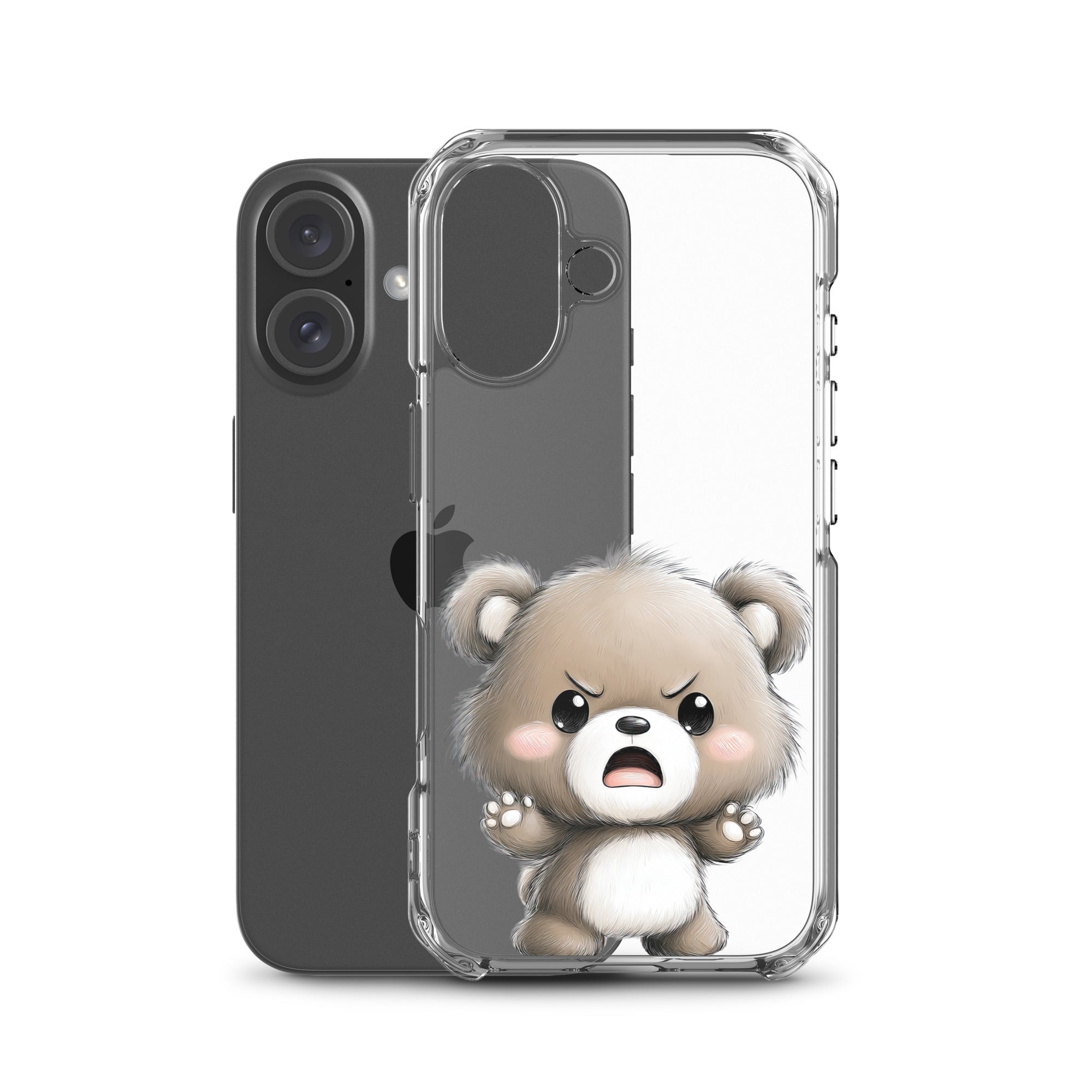 Angry Cute Bear Clear Case for iPhone 16 - Funny Kawaii Bear Protective Cover - Image 2