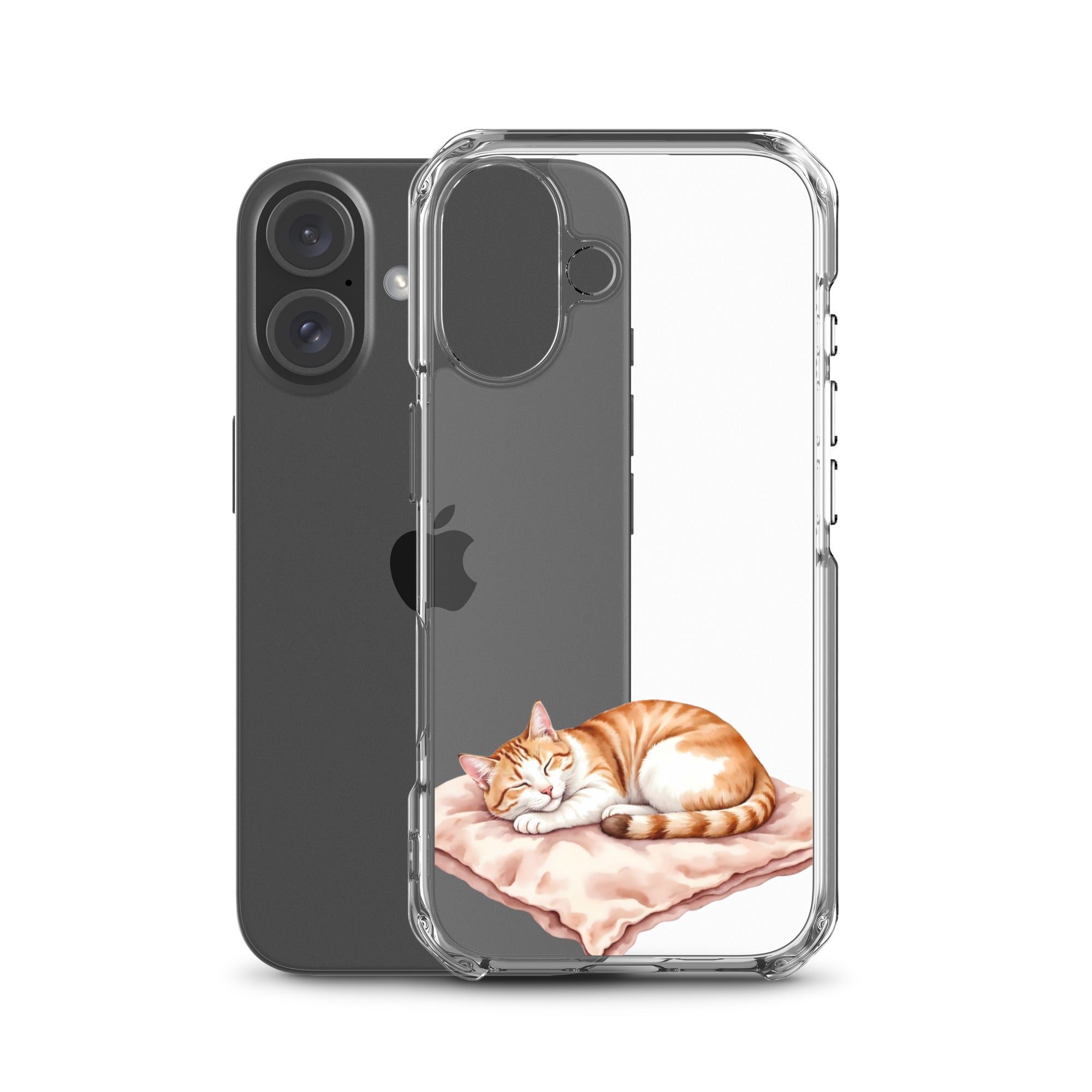 Sleepy Cat on Pillow Clear Case for iPhone 16 - Cute Cozy Kitty Illustration Protective Cover - Image 2