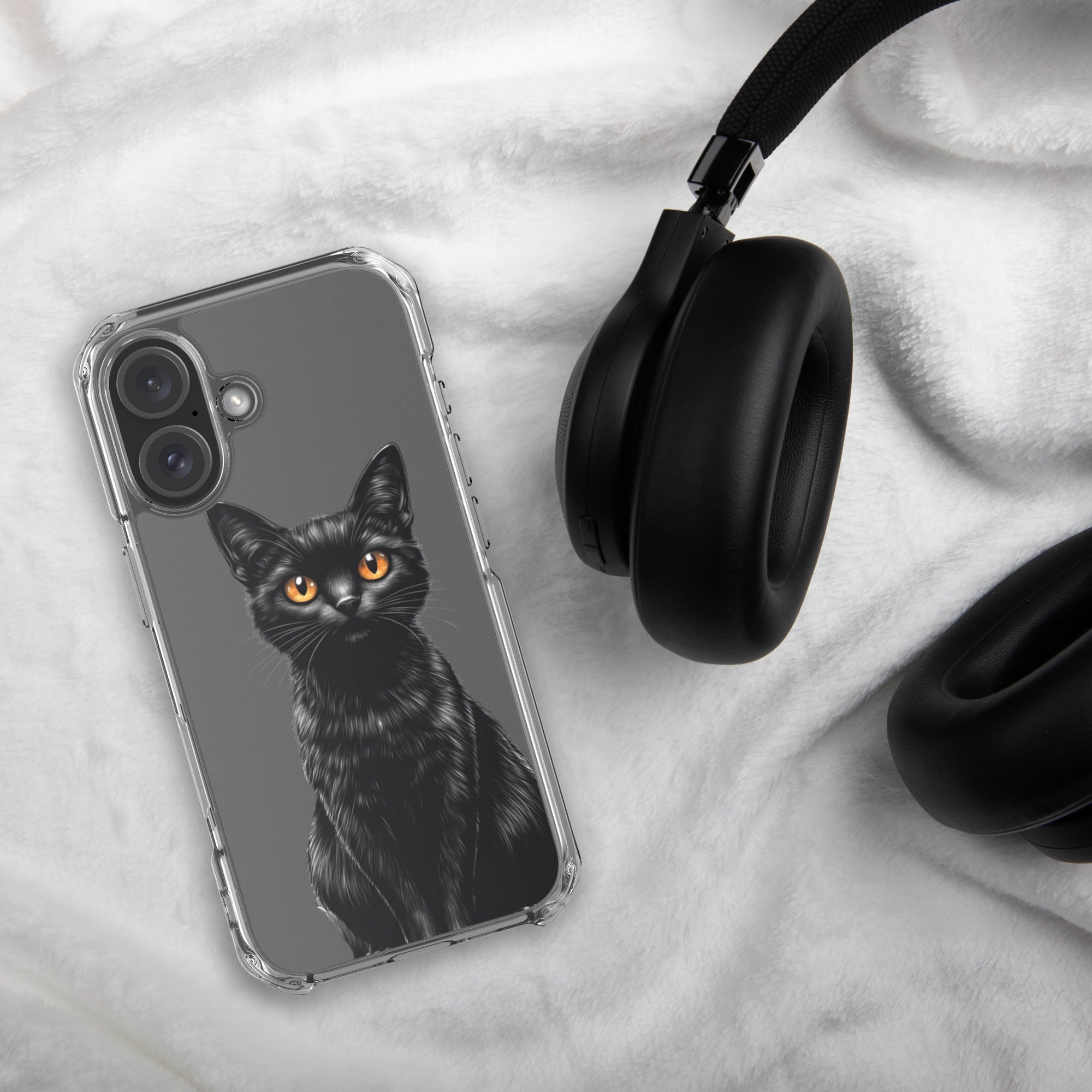 Midnight Black Cat Clear Case for iPhone 16 - Elegant Black Cat Illustration Protective Cover - Image 4