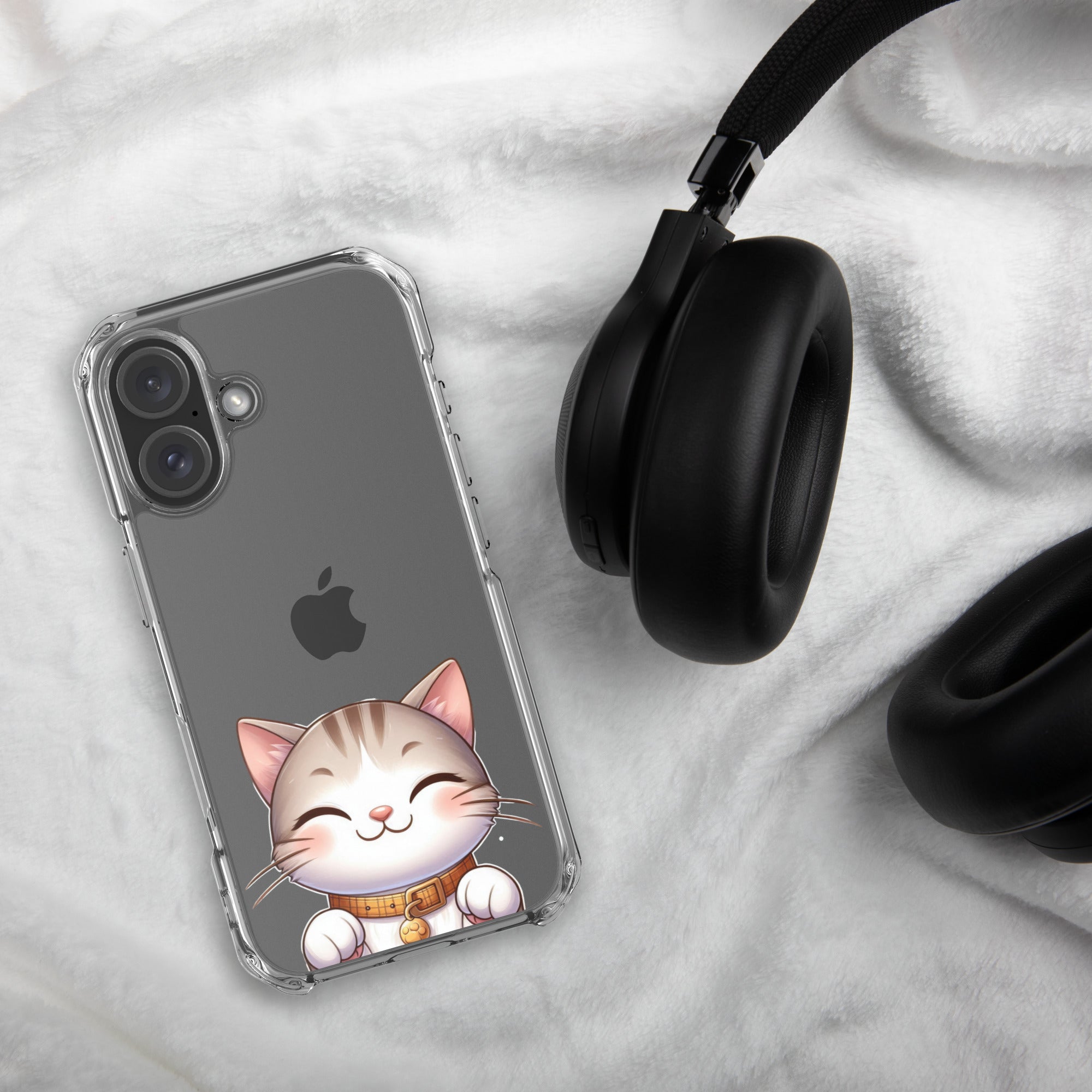 Happy Kitty Clear Case for iPhone 16 - Cute Smiling Cat Illustration Protective Cover - Image 4