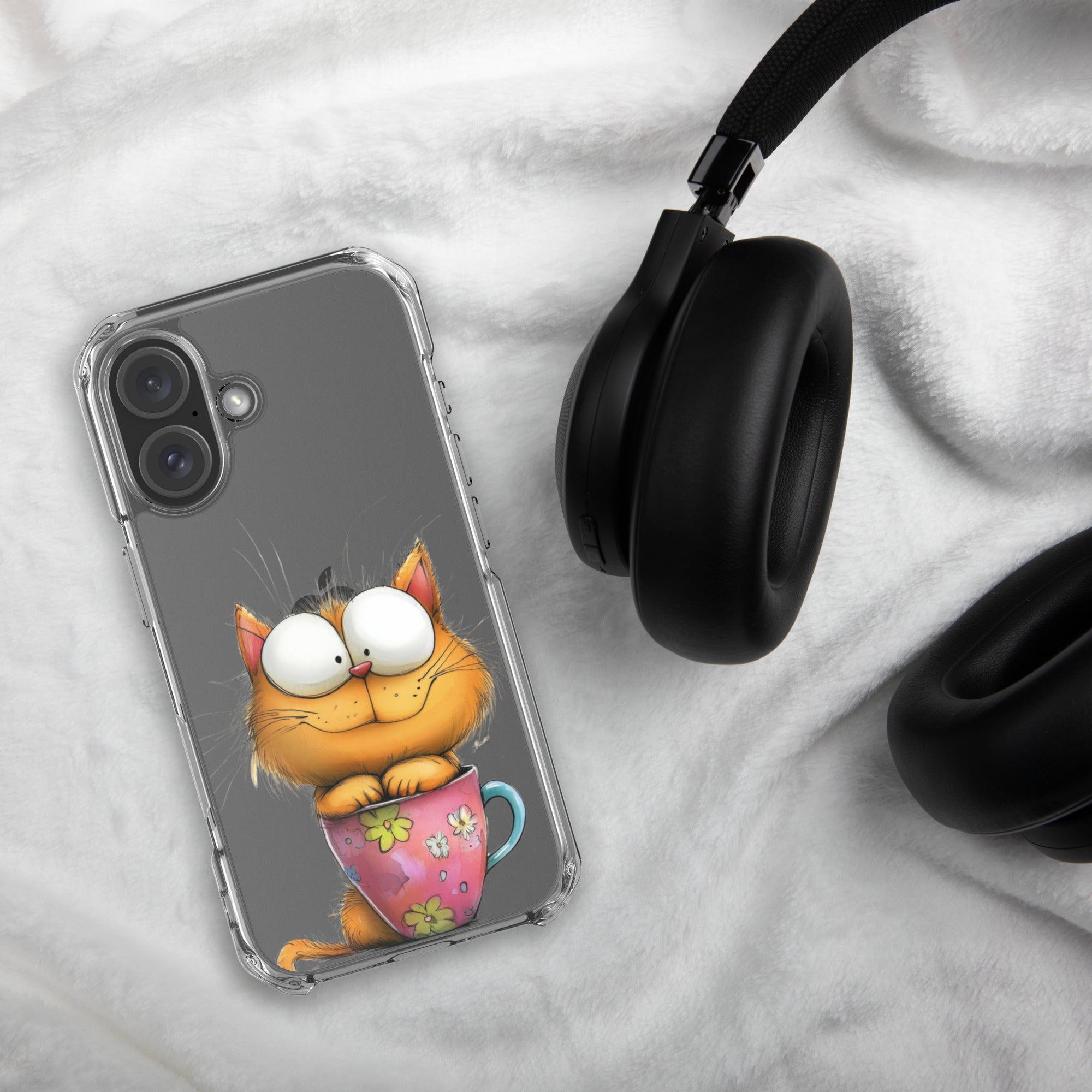 Goofy Cat in Cup Clear Case for iPhone 16 - Funny Cartoon Kitty Protective Cover - Image 4