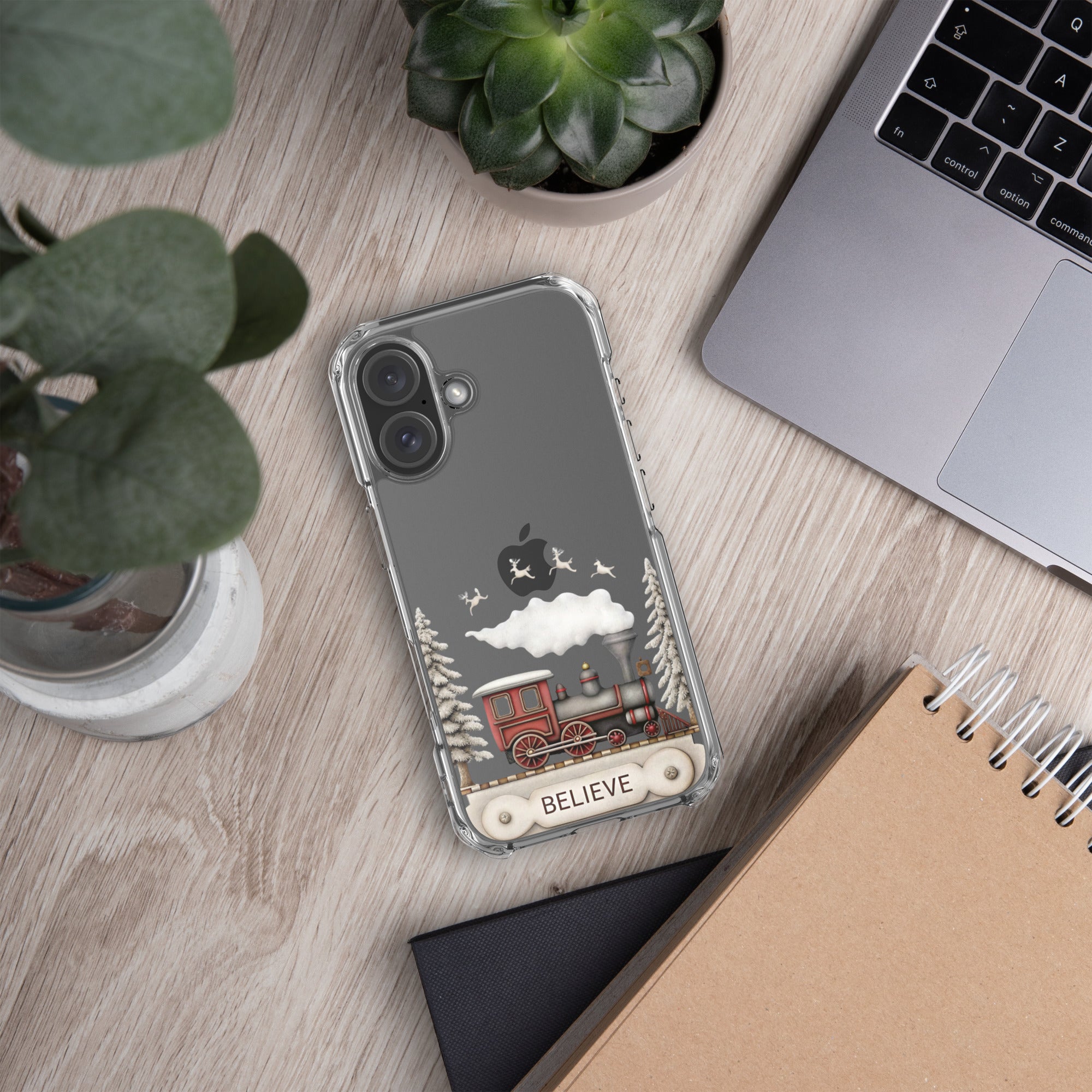 Believe Christmas Train Clear Case for iPhone 16 - Vintage Holiday Locomotive Winter Scene Cover - Image 5