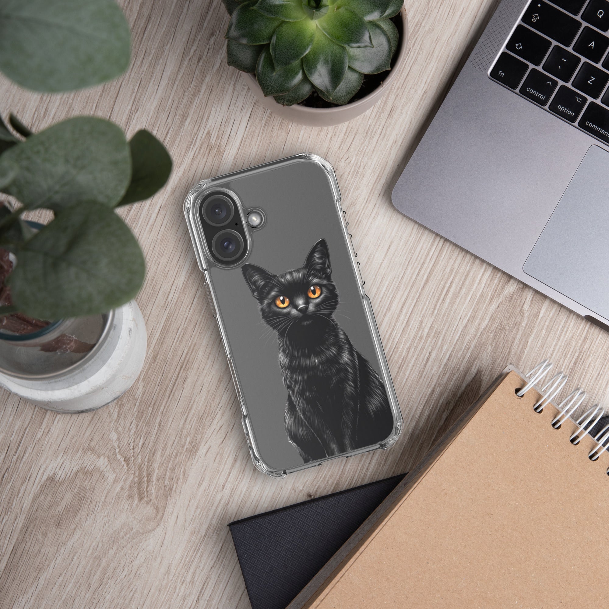 Midnight Black Cat Clear Case for iPhone 16 - Elegant Black Cat Illustration Protective Cover - Image 5