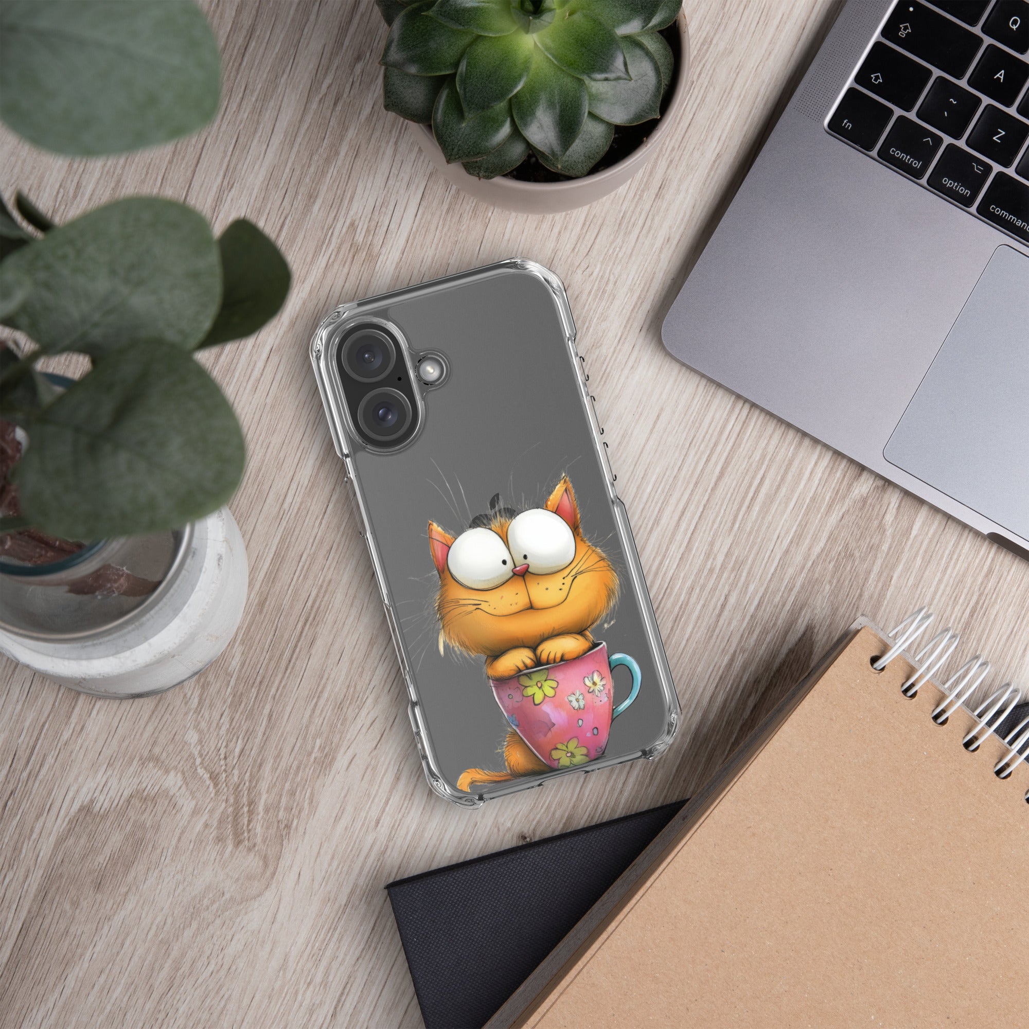 Goofy Cat in Cup Clear Case for iPhone 16 - Funny Cartoon Kitty Protective Cover - Image 5