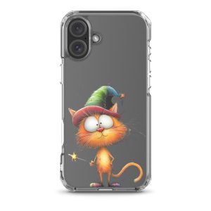 Wizard Cat Clear Case for iPhone 16 Plus - Funny Magic Kitty Cartoon Protective Cover
