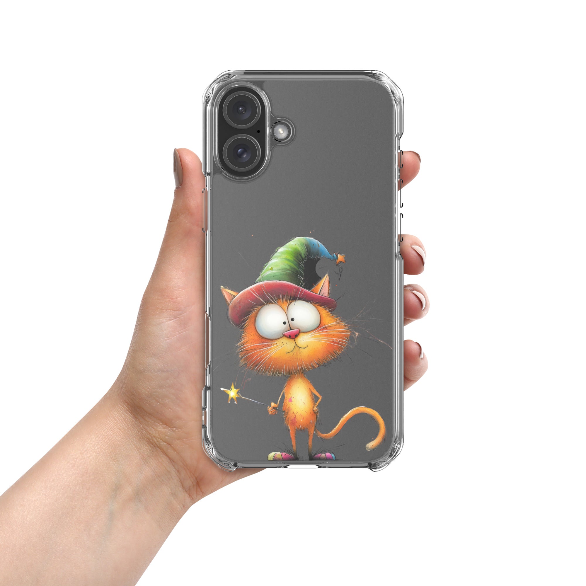 Wizard Cat Clear Case for iPhone 16 Plus - Funny Magic Kitty Cartoon Protective Cover - Image 3