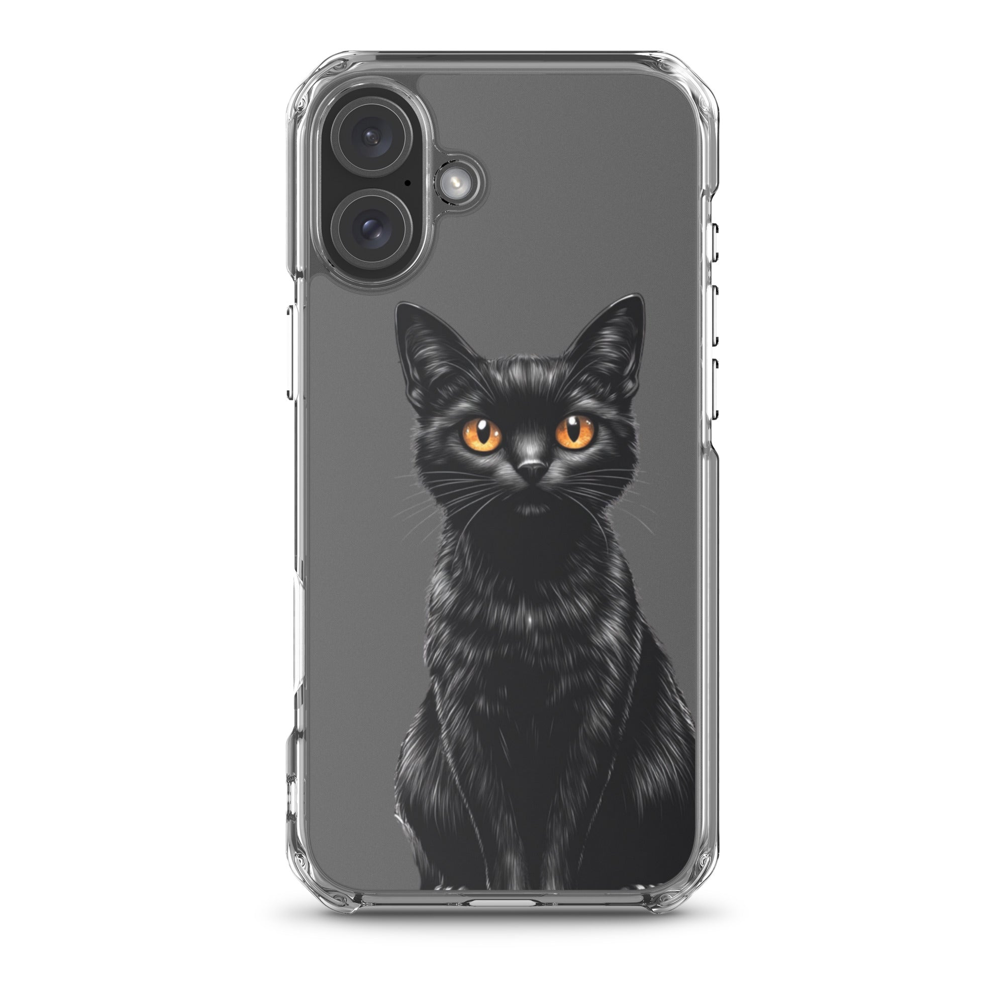 Midnight Black Cat Clear Case for iPhone 16 Plus - Elegant Black Cat Illustration Protective Cover