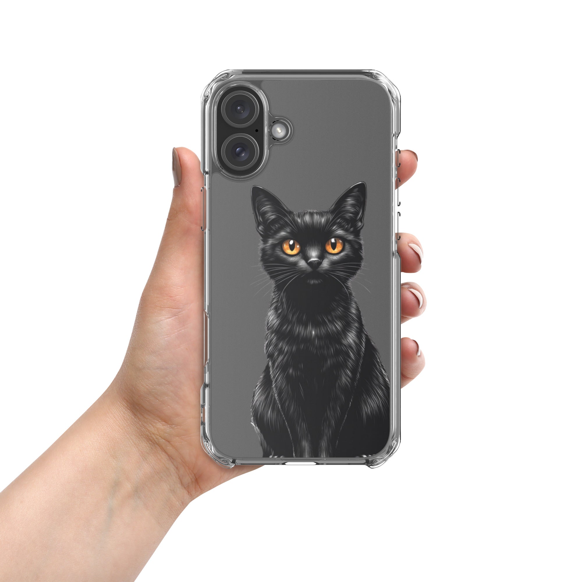 Midnight Black Cat Clear Case for iPhone 16 Plus - Elegant Black Cat Illustration Protective Cover - Image 3