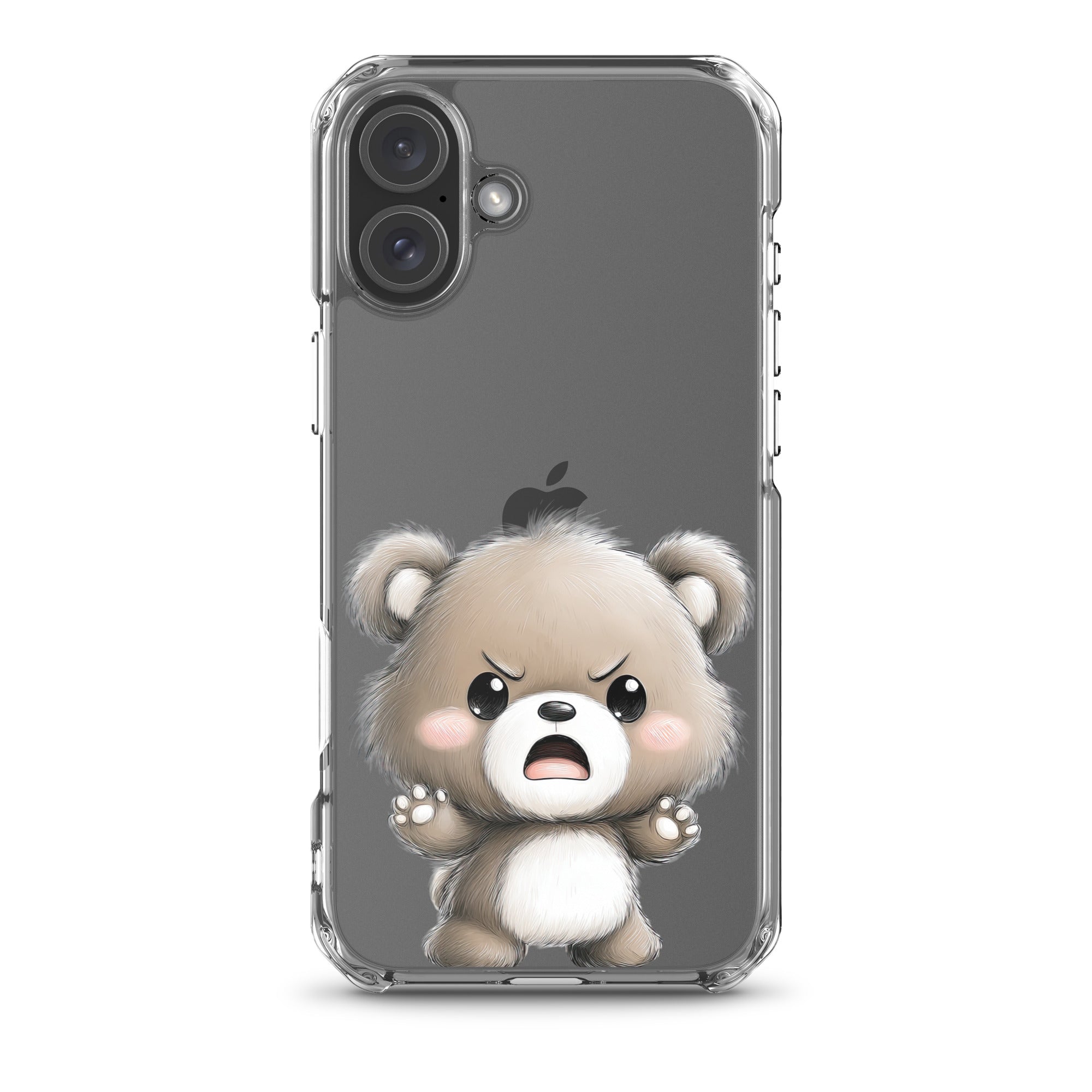 Angry Cute Bear Clear Case for iPhone 16 Plus - Funny Kawaii Bear Protective Cover