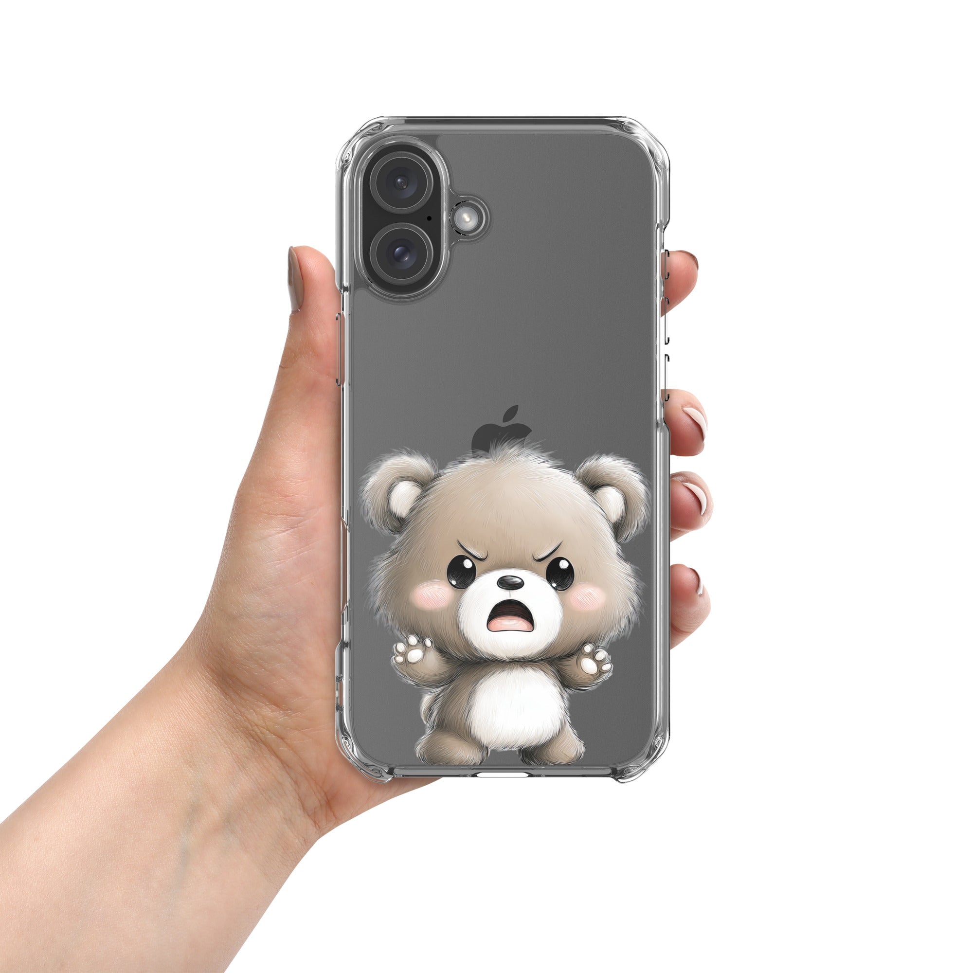 Angry Cute Bear Clear Case for iPhone 16 Plus - Funny Kawaii Bear Protective Cover - Image 3