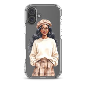 Cozy Plaid Autumn Girl Clear Case for iPhone 16 Plus - Fashion Illustration Protective Cover