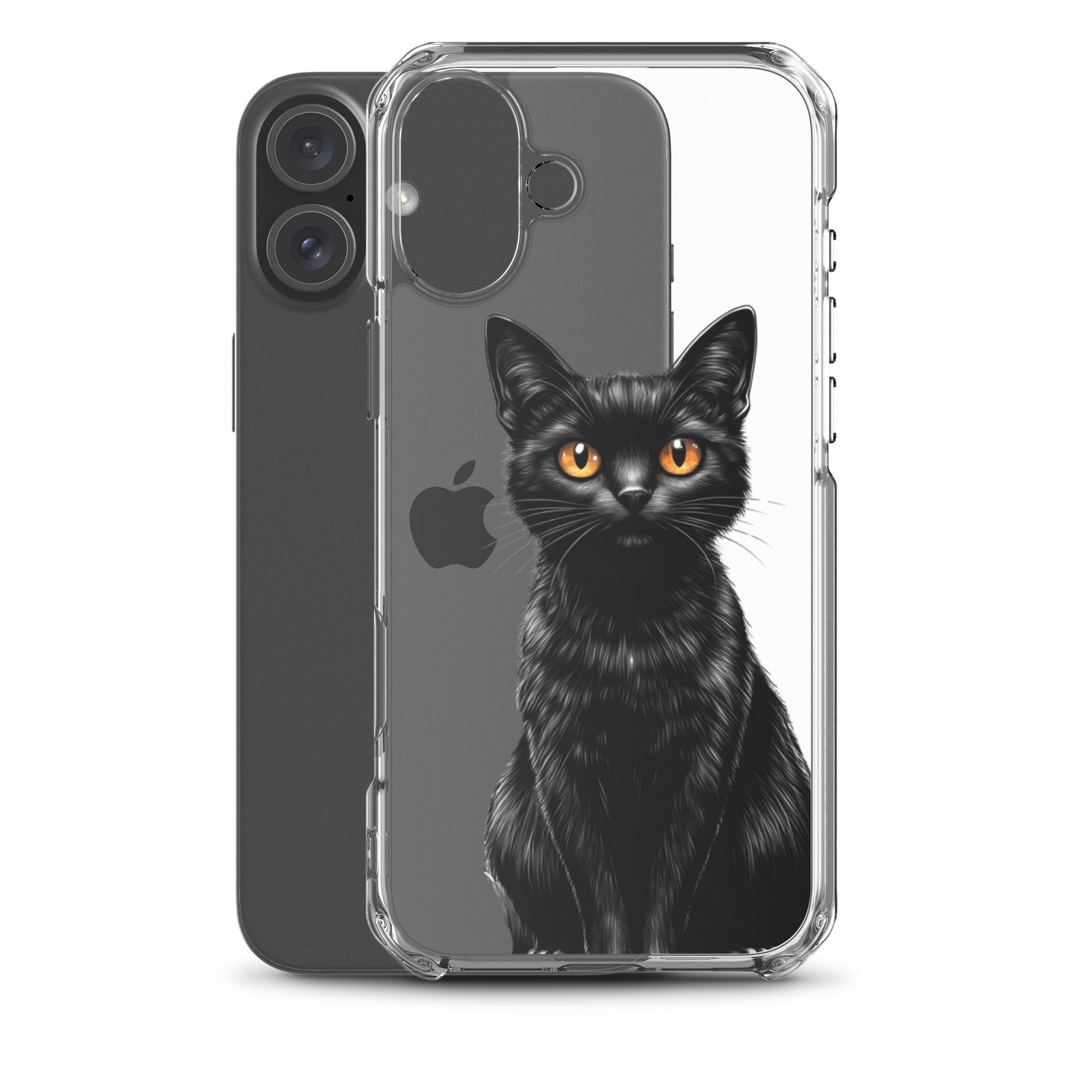Midnight Black Cat Clear Case for iPhone 16 Plus - Elegant Black Cat Illustration Protective Cover - Image 2