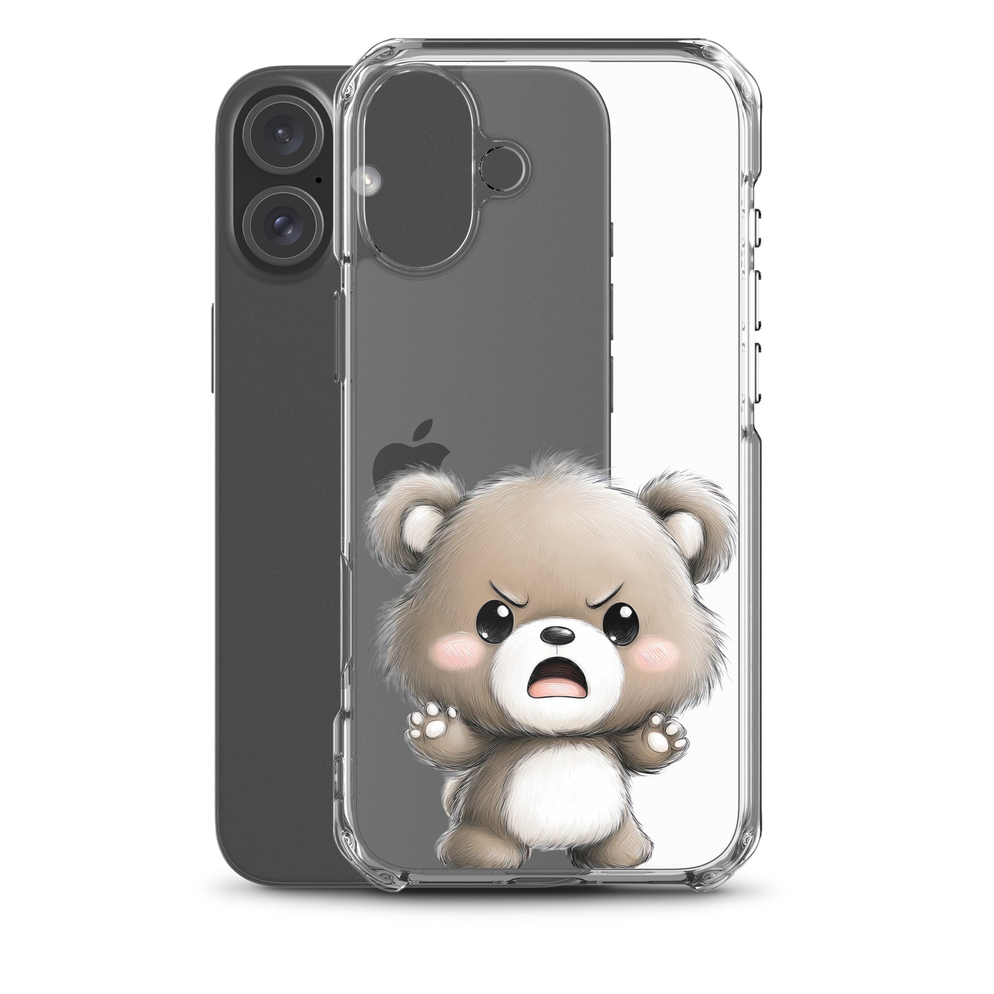 Angry Cute Bear Clear Case for iPhone 16 Plus - Funny Kawaii Bear Protective Cover - Image 2
