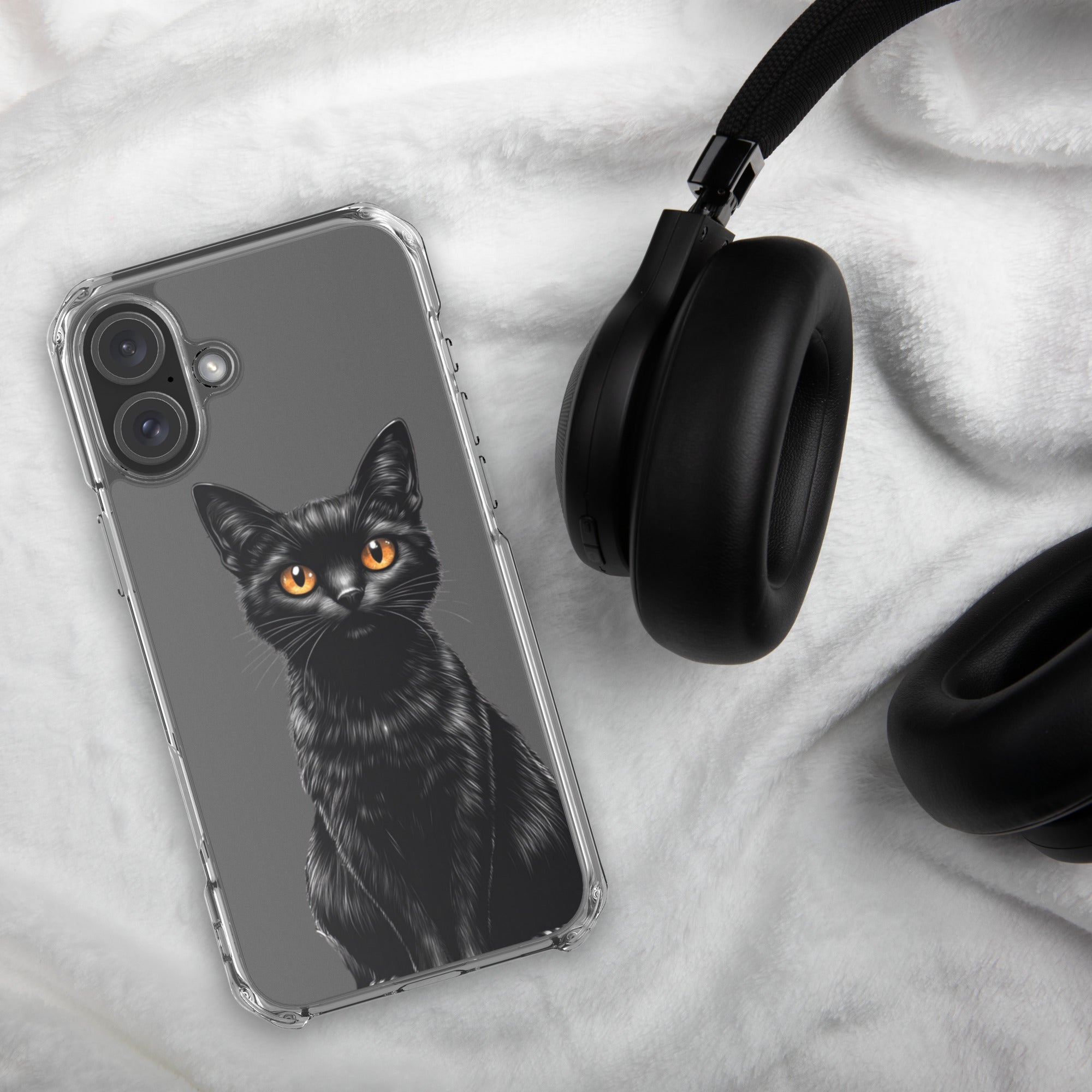 Midnight Black Cat Clear Case for iPhone 16 Plus - Elegant Black Cat Illustration Protective Cover - Image 4