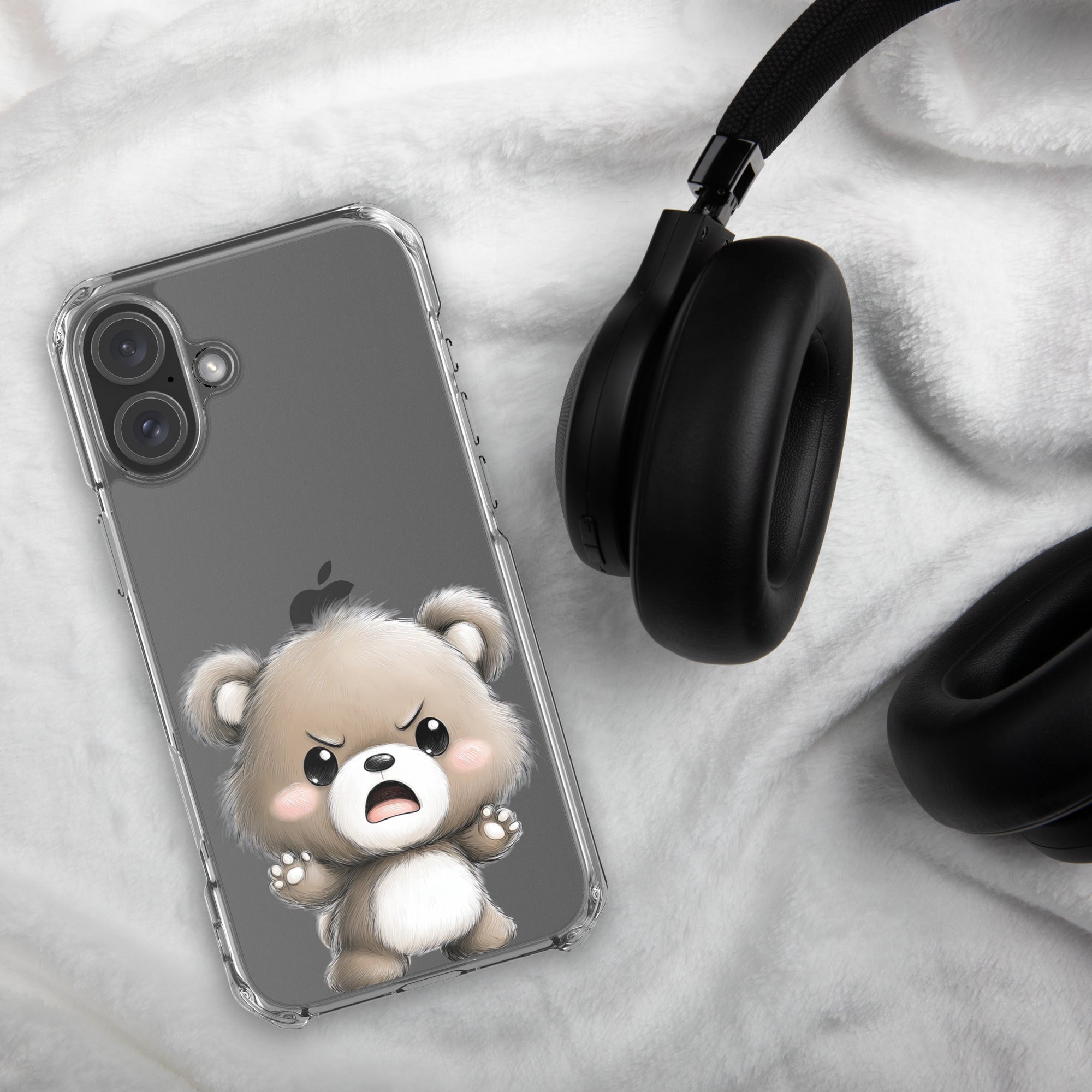 Angry Cute Bear Clear Case for iPhone 16 Plus - Funny Kawaii Bear Protective Cover - Image 4