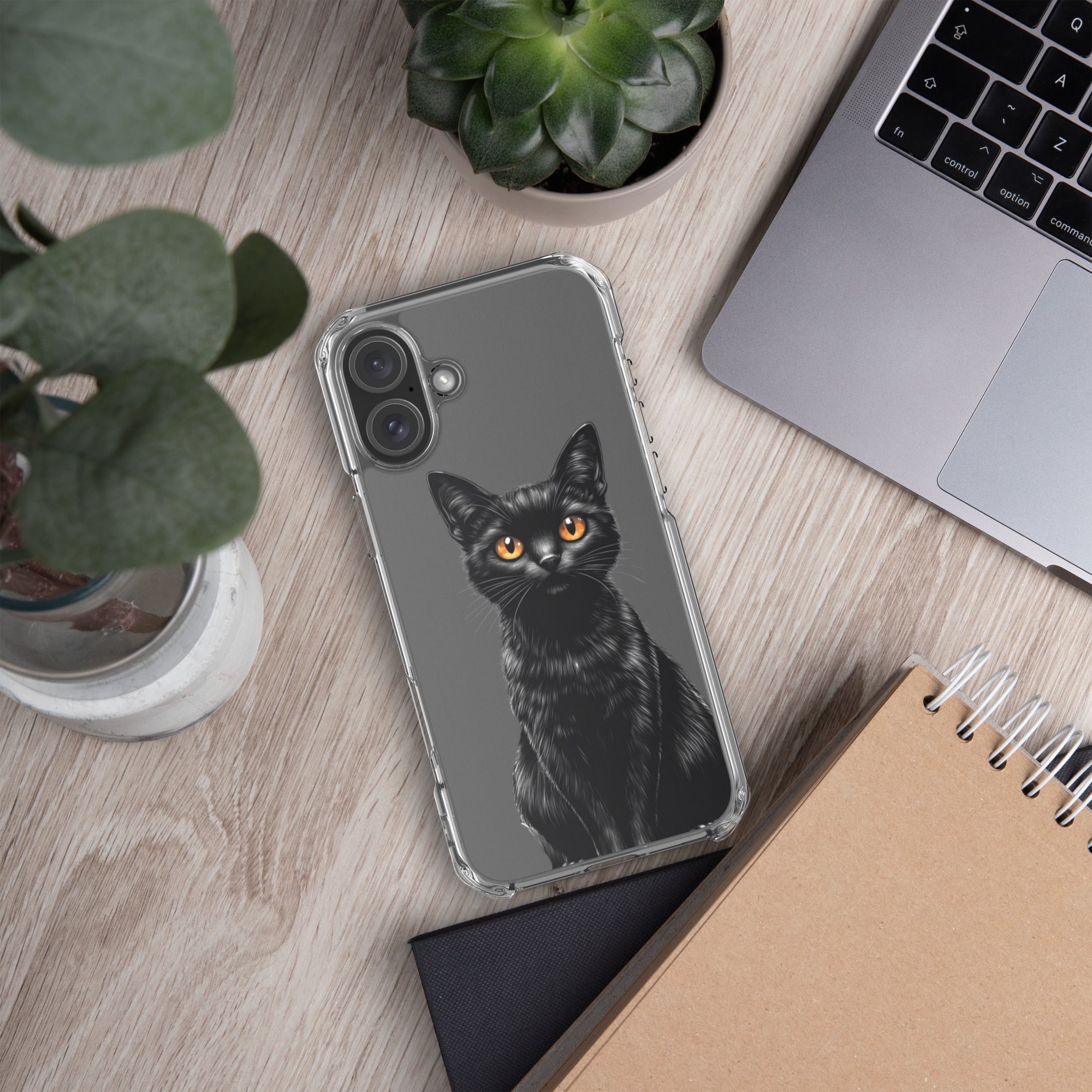 Midnight Black Cat Clear Case for iPhone 16 Plus - Elegant Black Cat Illustration Protective Cover - Image 5
