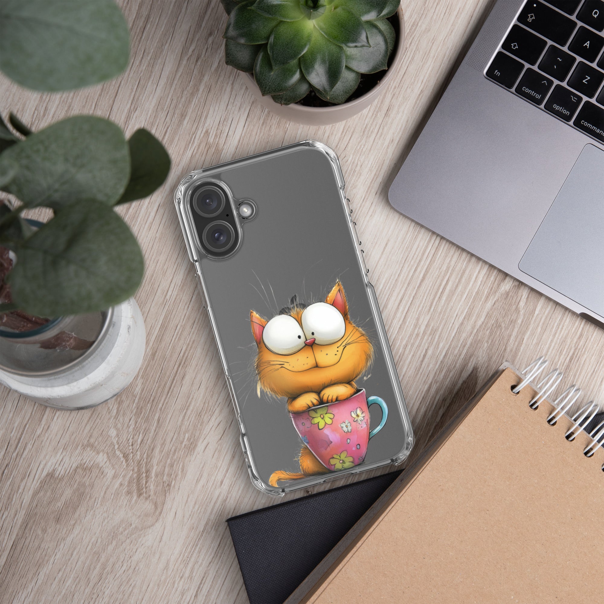 Goofy Cat in Cup Clear Case for iPhone 16 Plus - Funny Cartoon Kitty Protective Cover - Image 5