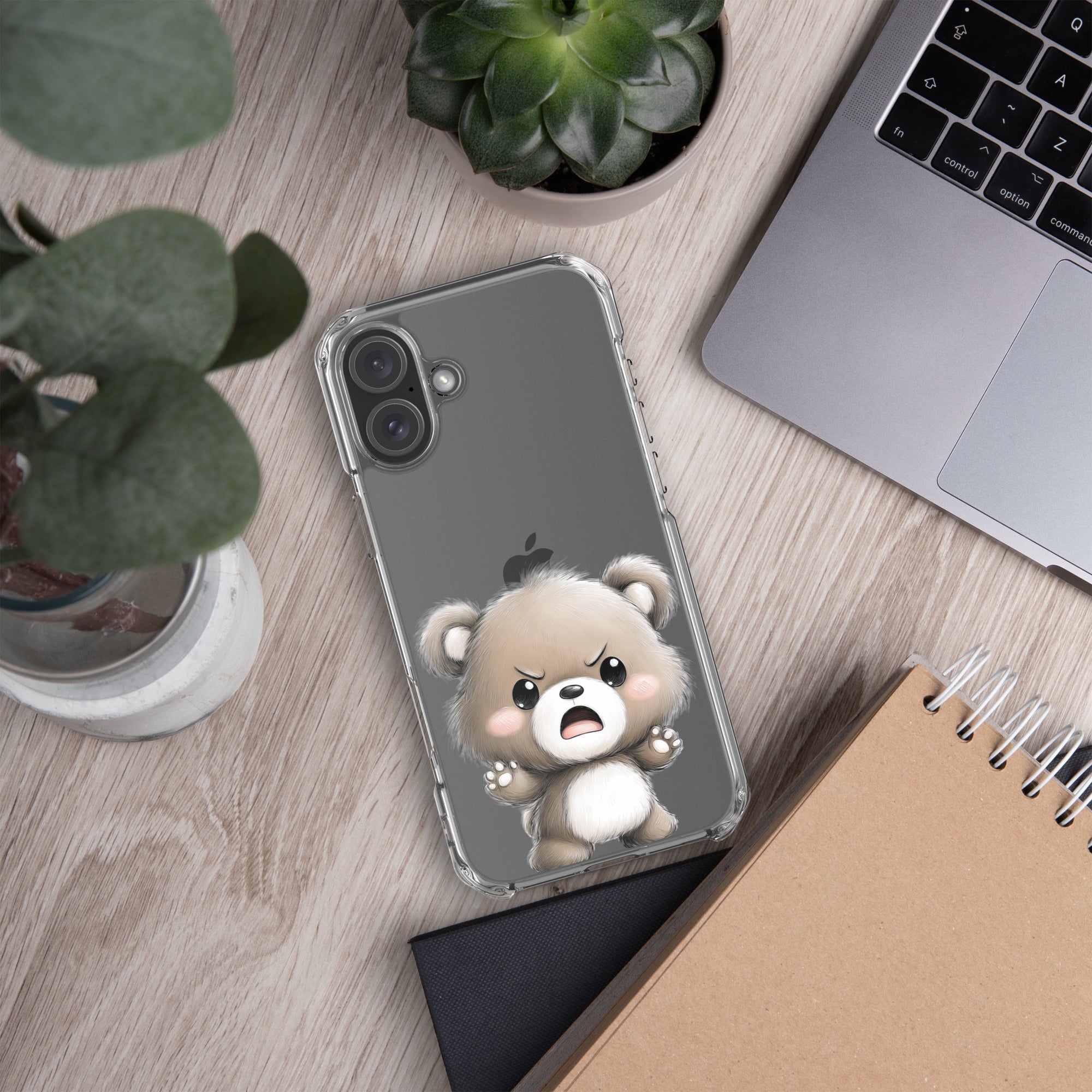 Angry Cute Bear Clear Case for iPhone 16 Plus - Funny Kawaii Bear Protective Cover - Image 5