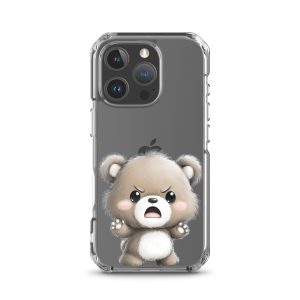 Angry Cute Bear Clear Case for iPhone 16 Pro - Funny Kawaii Bear Protective Cover