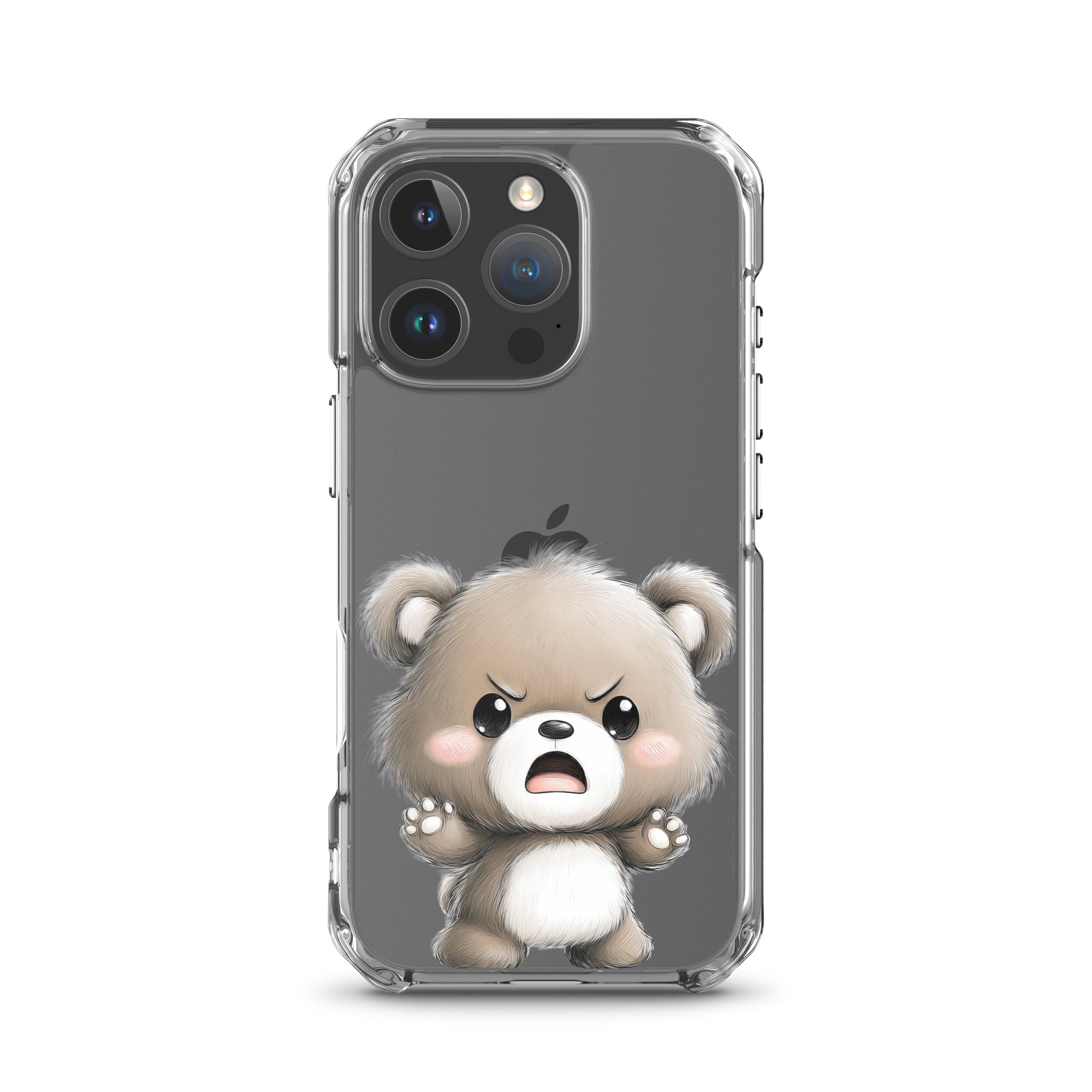 Angry Cute Bear Clear Case for iPhone 16 Pro - Funny Kawaii Bear Protective Cover