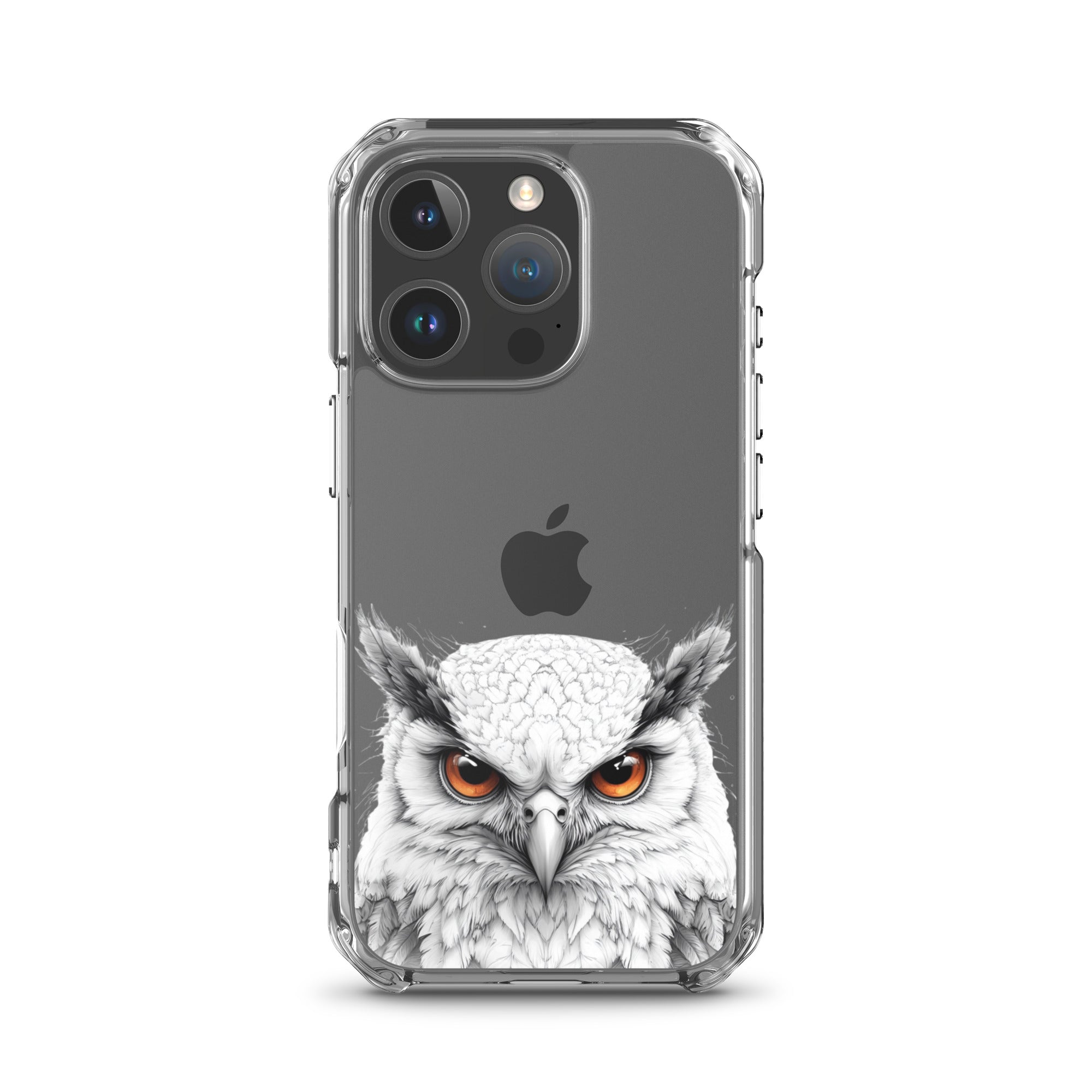 Snowy Owl Glare Clear Case for iPhone 16 Pro - Minimalist White Owl Illustration Protective Cover
