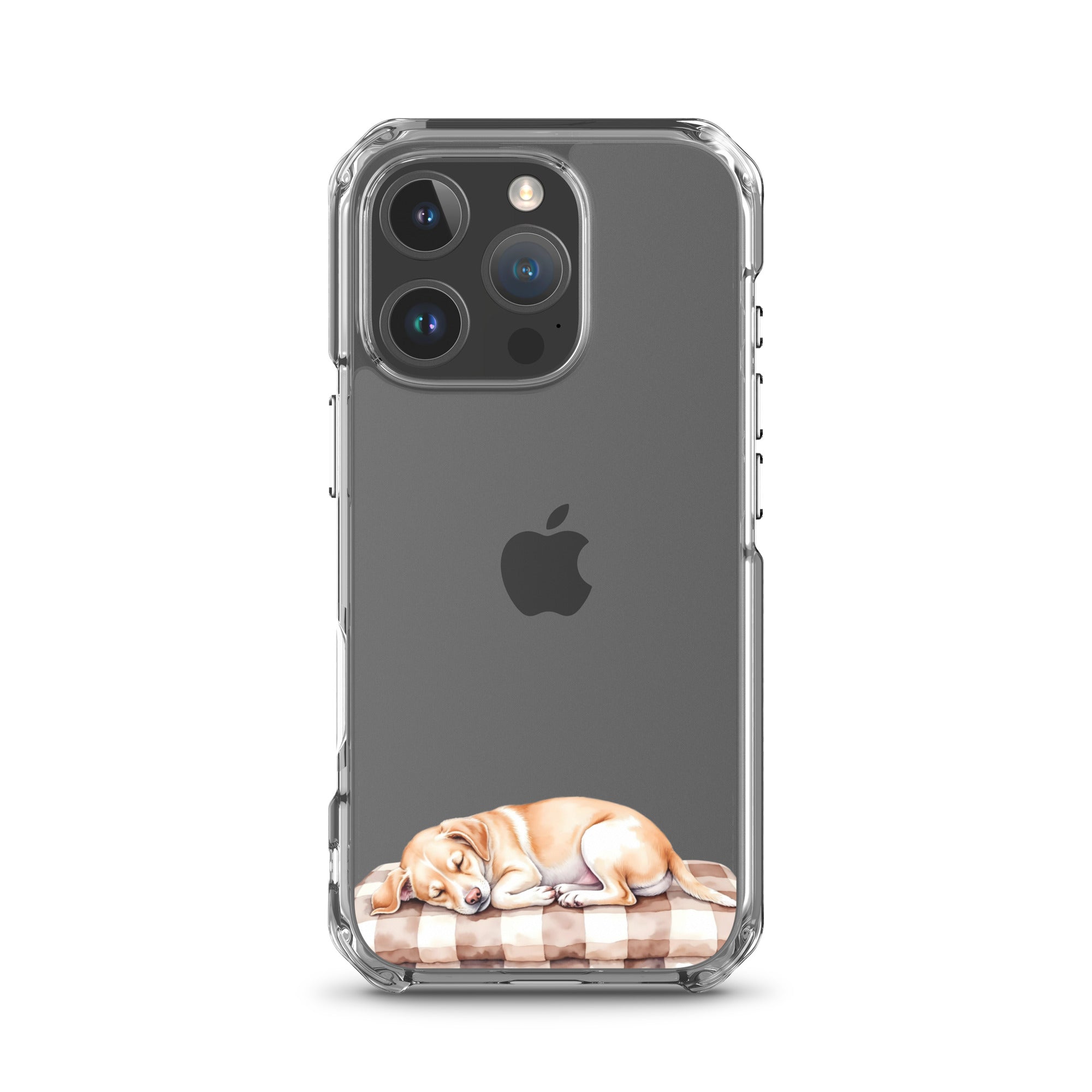 Sleepy Dog on Checkered Blanket Clear Case for iPhone 16 Pro - Cute Cozy Puppy Illustration Protective Cover