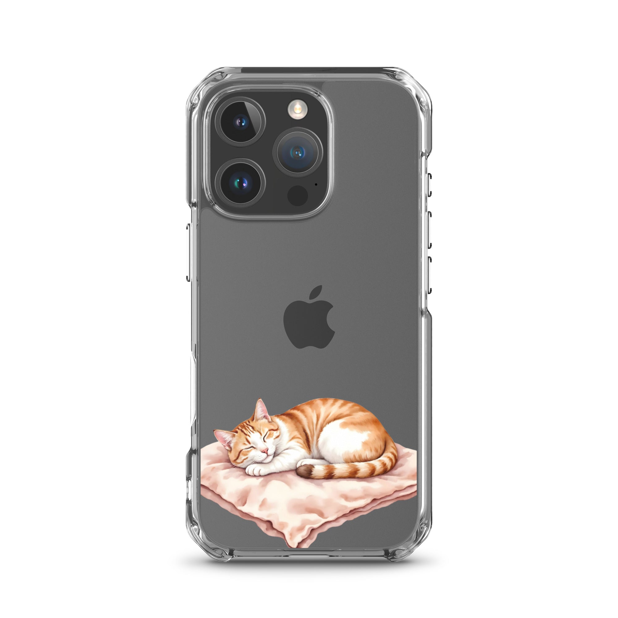 Sleepy Cat on Pillow Clear Case for iPhone 16 Pro - Cute Cozy Kitty Illustration Protective Cover
