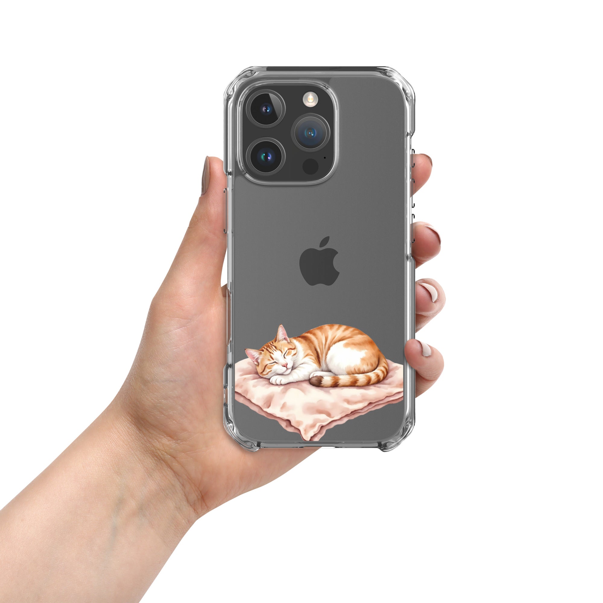 Sleepy Cat on Pillow Clear Case for iPhone 16 Pro - Cute Cozy Kitty Illustration Protective Cover - Image 3