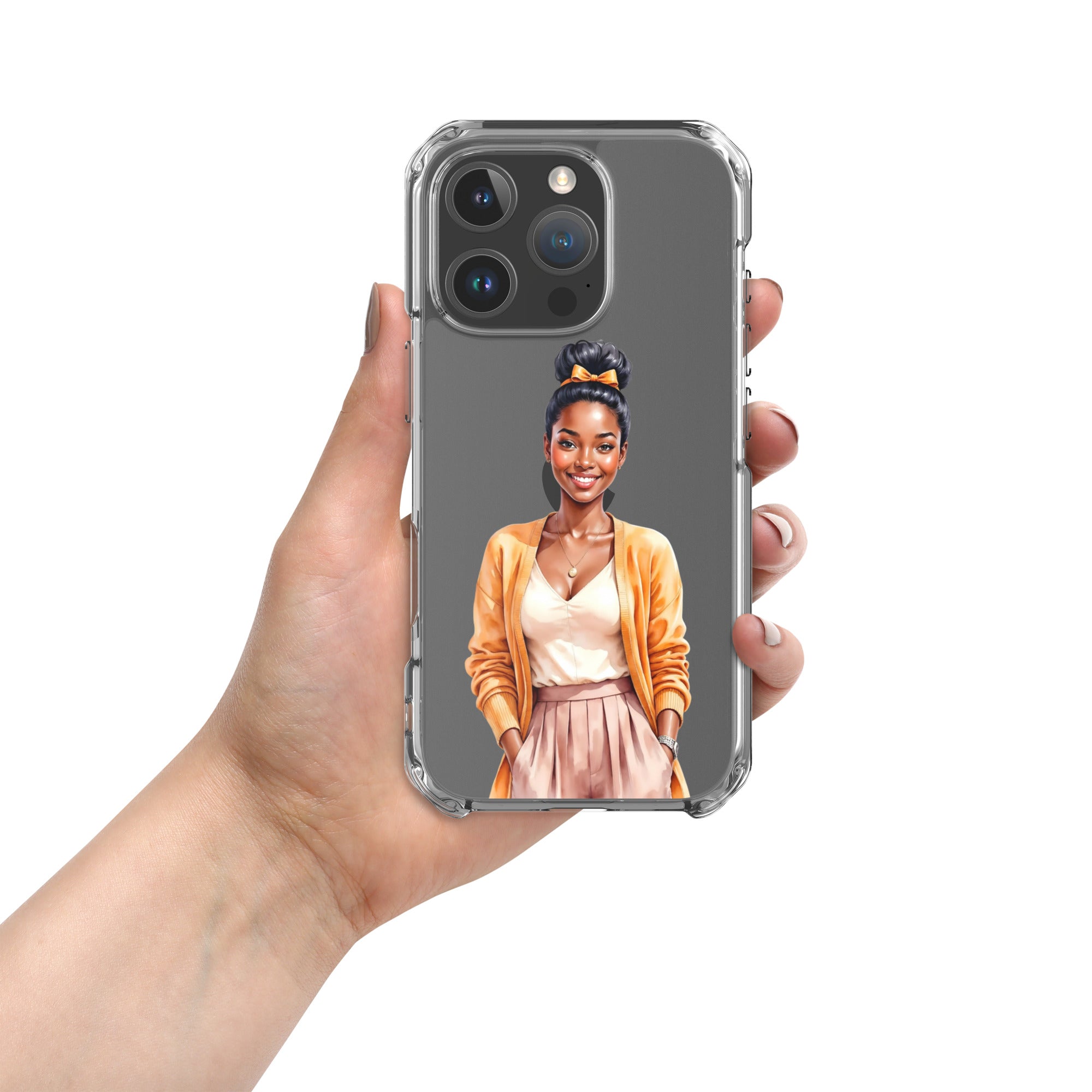Golden Autumn Glow Girl Clear Case for iPhone 16 Pro - Fashion Illustration Protective Cover - Image 3