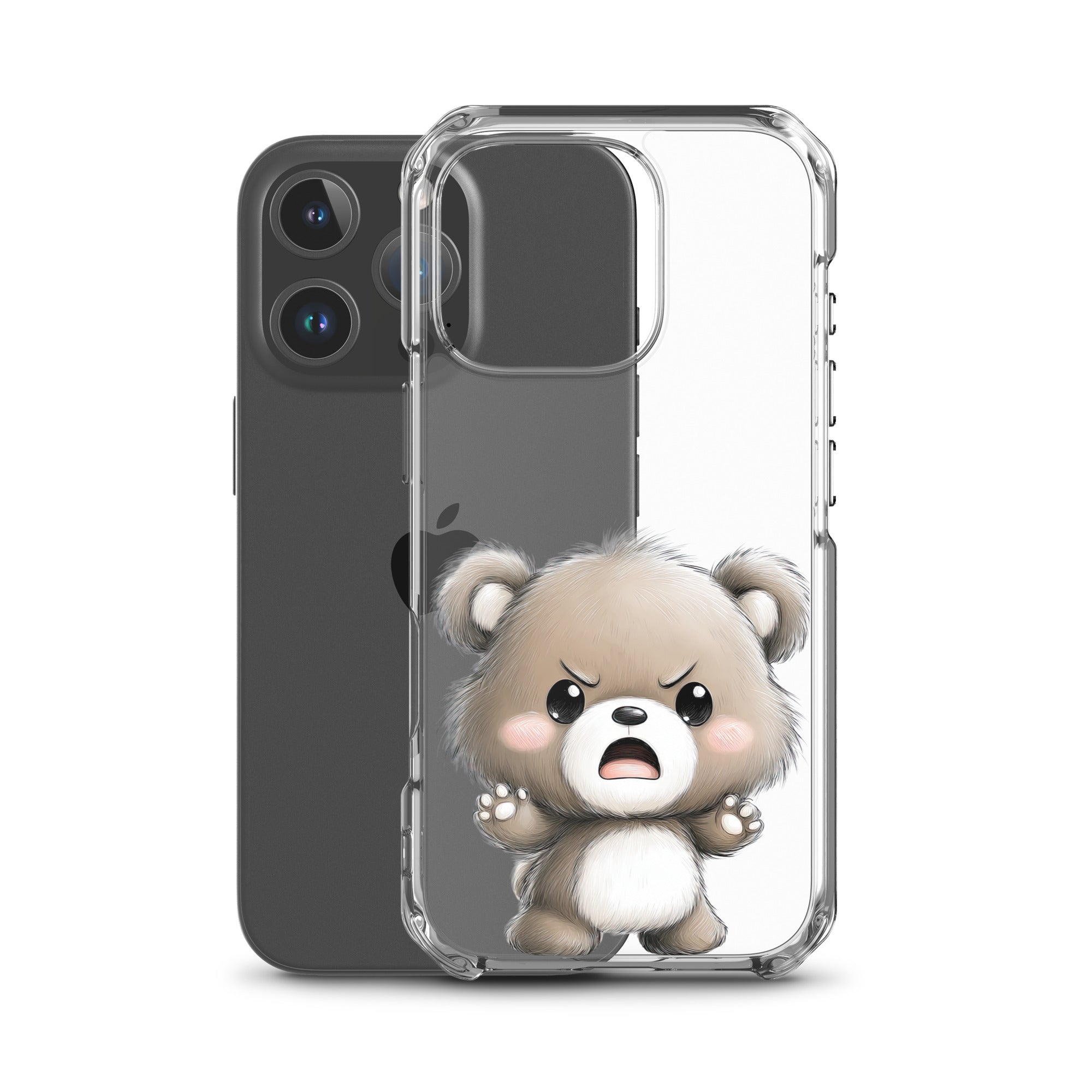Angry Cute Bear Clear Case for iPhone 16 Pro - Funny Kawaii Bear Protective Cover - Image 2