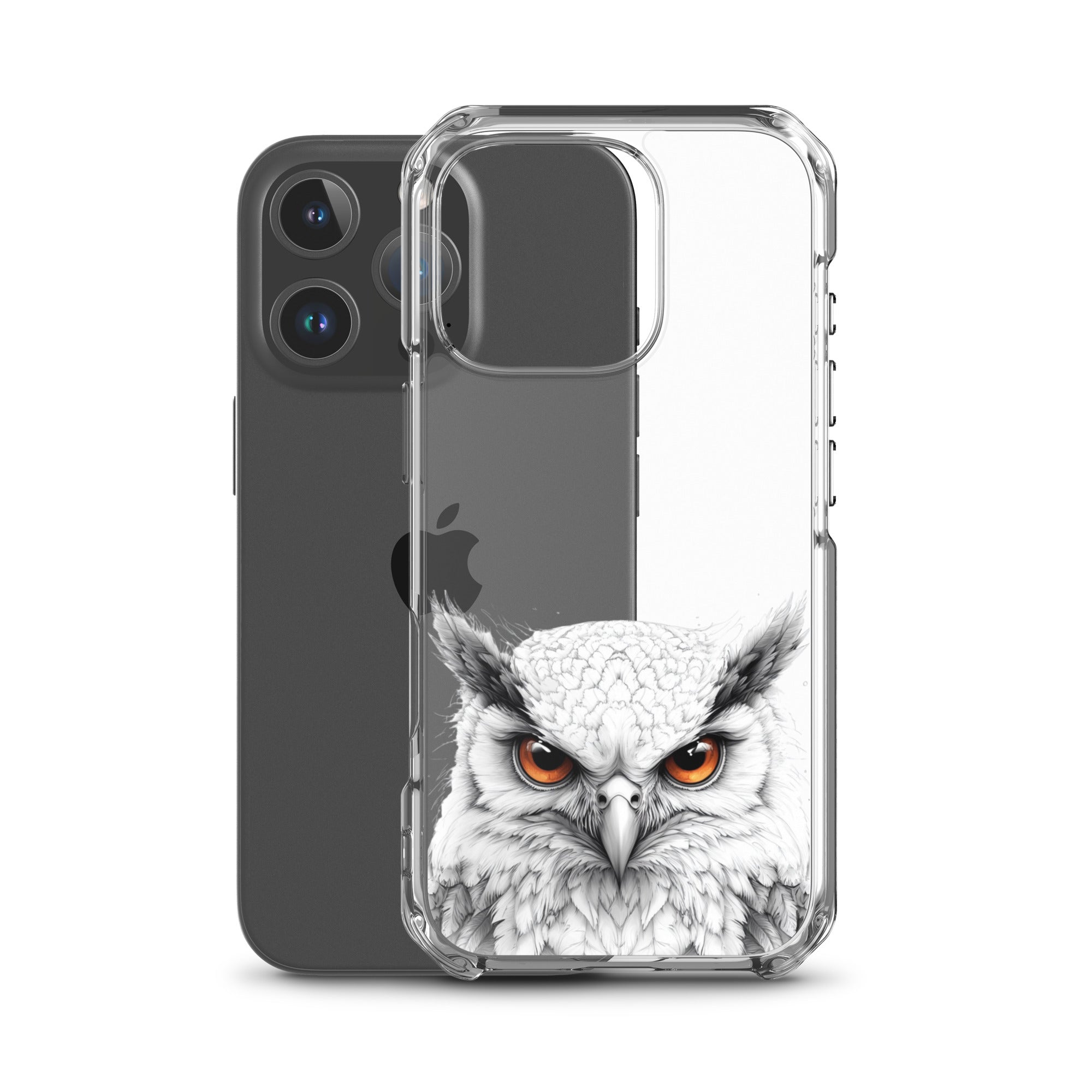 Snowy Owl Glare Clear Case for iPhone 16 Pro - Minimalist White Owl Illustration Protective Cover - Image 2
